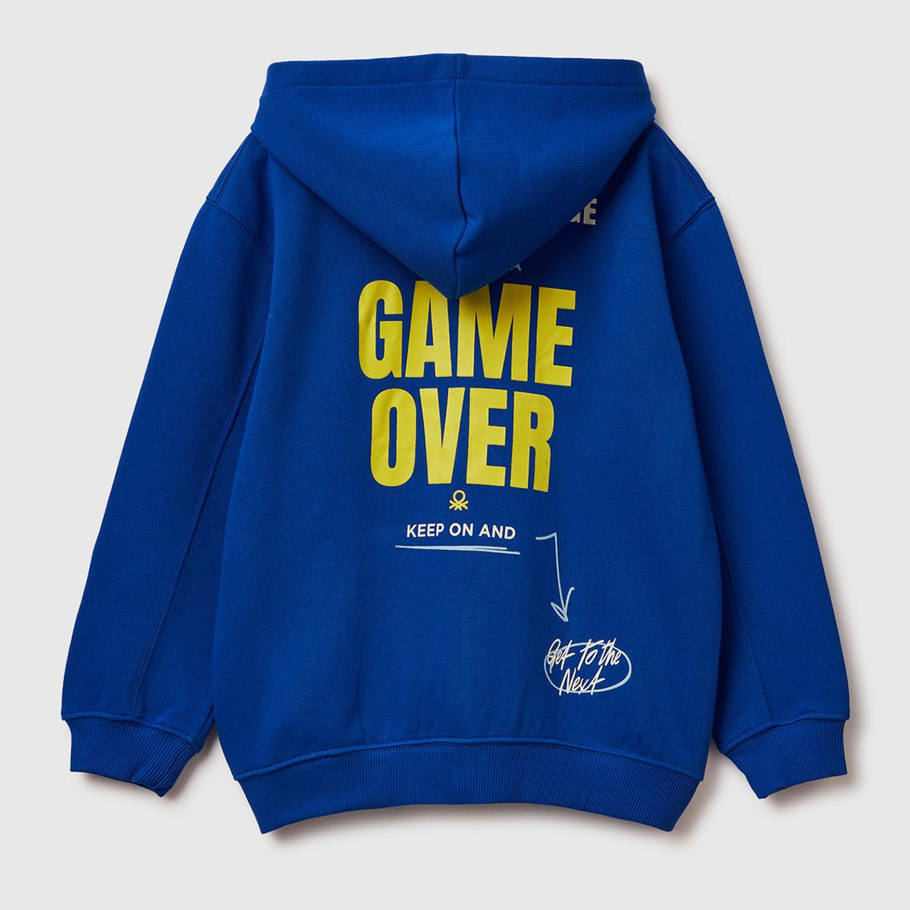 Erkek Çocuk Saks Mavisi Baskılı Cepli Fermuarlı Kapüşonlu Sweatshirt