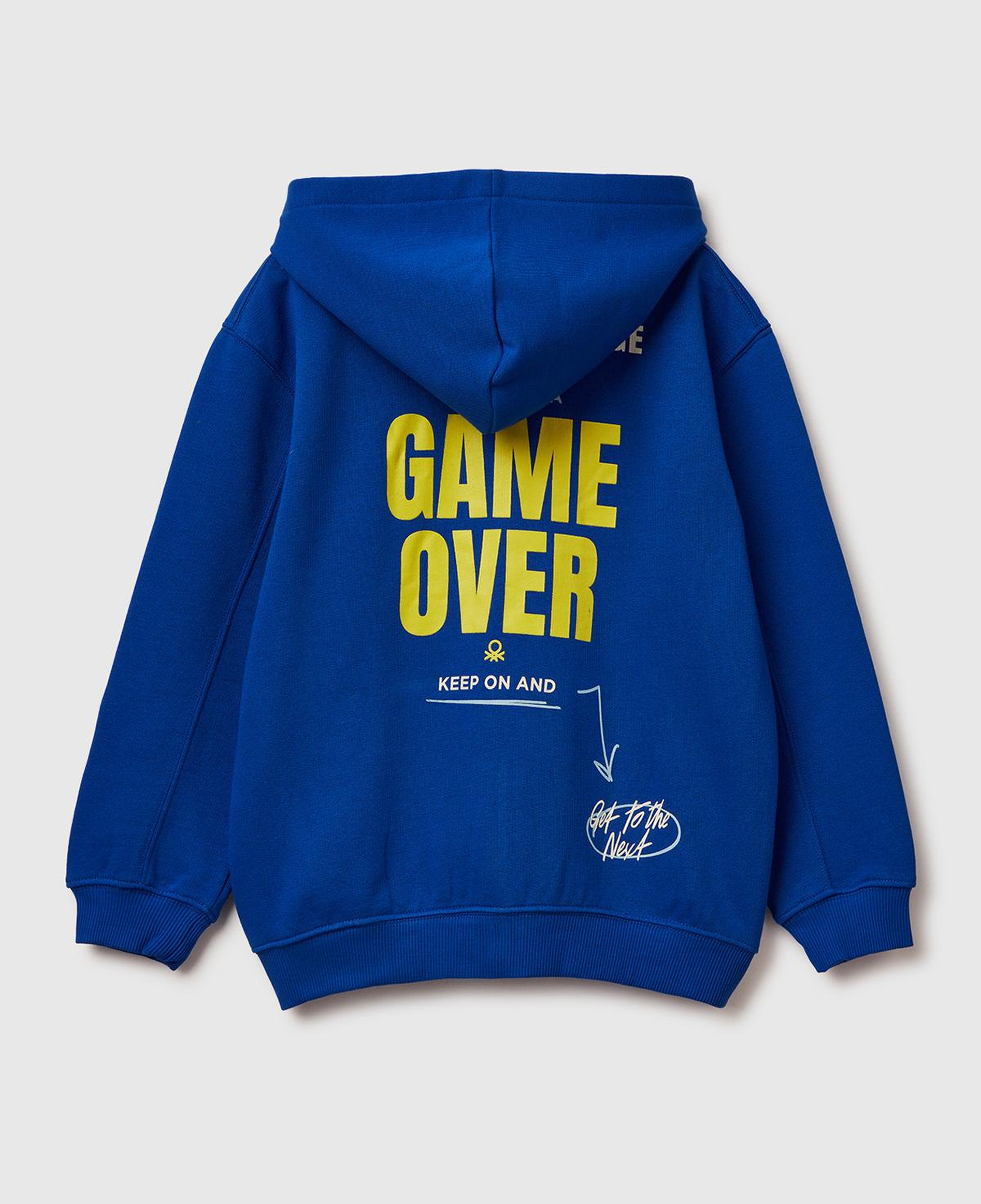 Erkek Çocuk Saks Mavisi Baskılı Cepli Fermuarlı Kapüşonlu Sweatshirt
