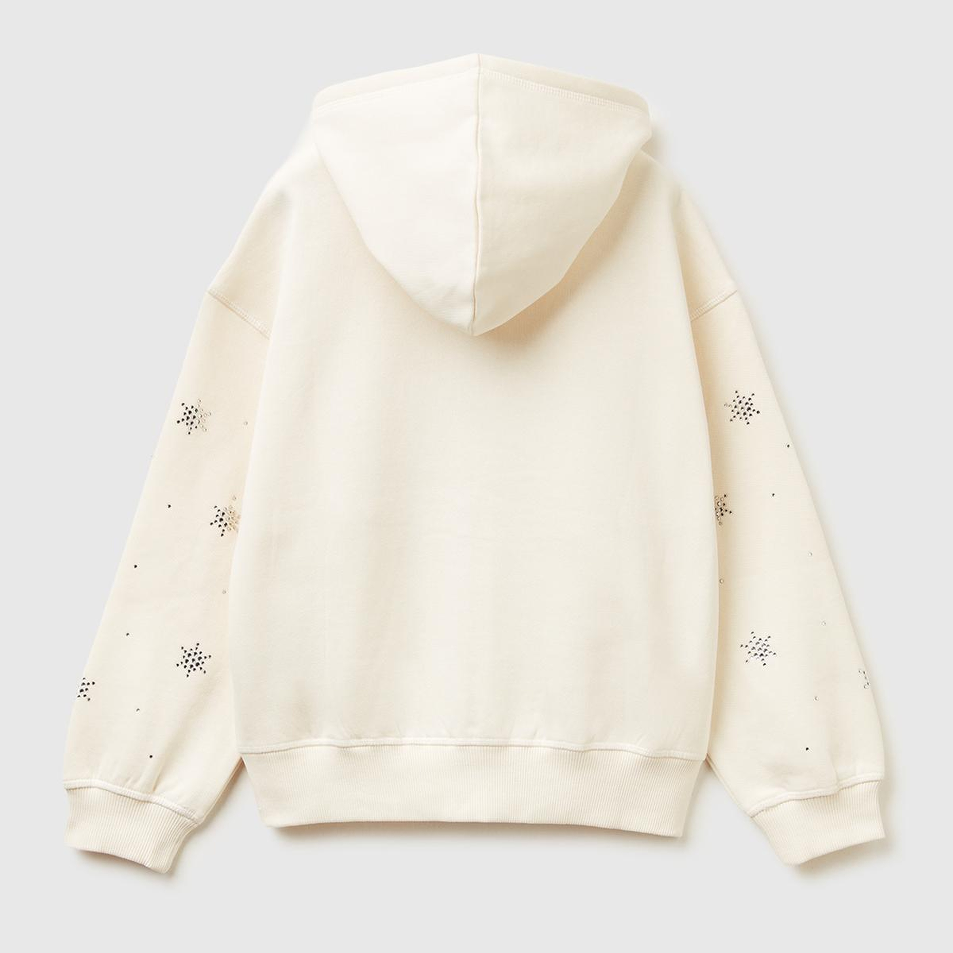 Kız Çocuk Ekru Kristal Aplikeli Logo Detaylı Fermuarlı Kapüşonlu Şardonlu Sweatshirt