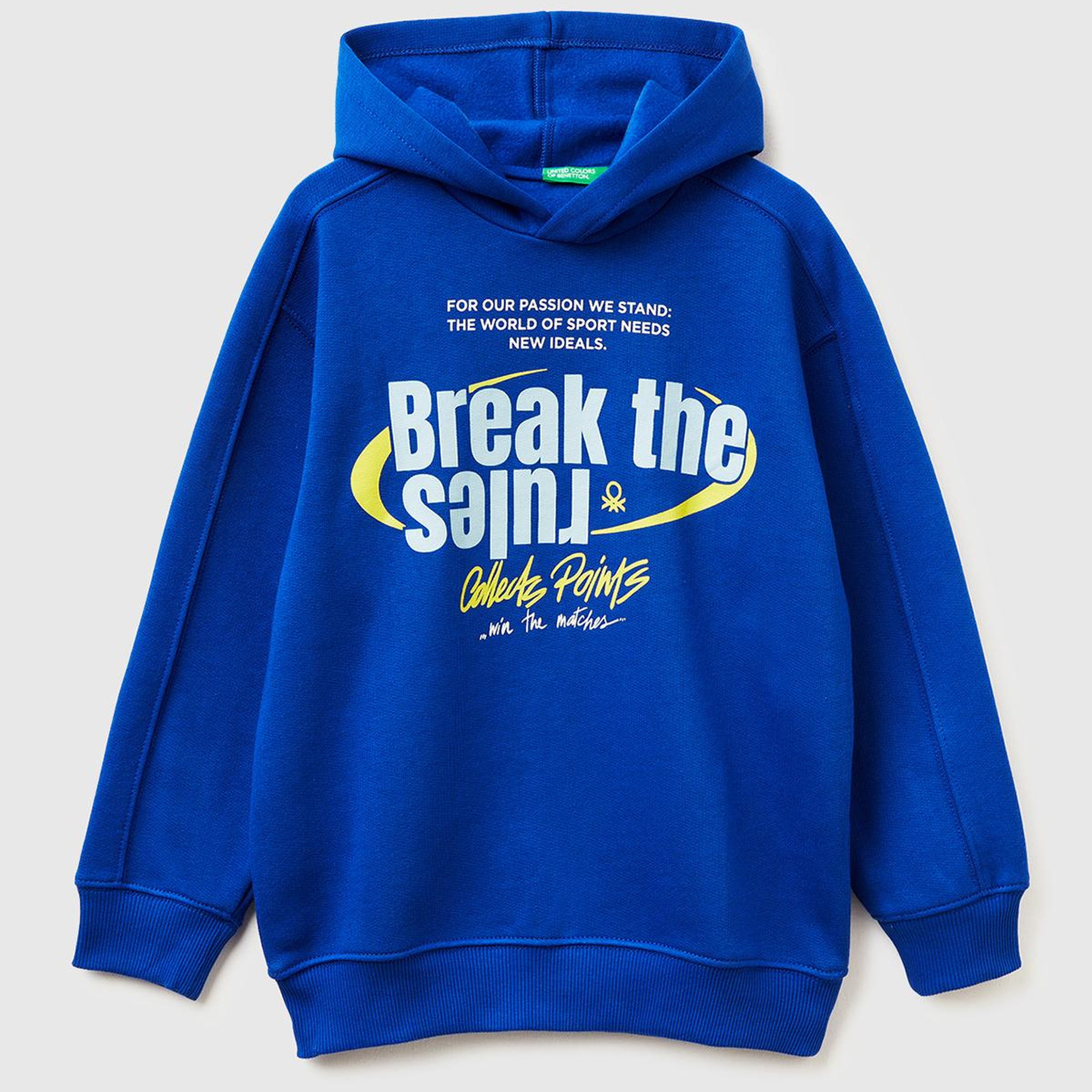 Erkek Çocuk Saks Mavisi Önü Baskılı Düşük Omuzlu Kapüşonlu Sweatshirt