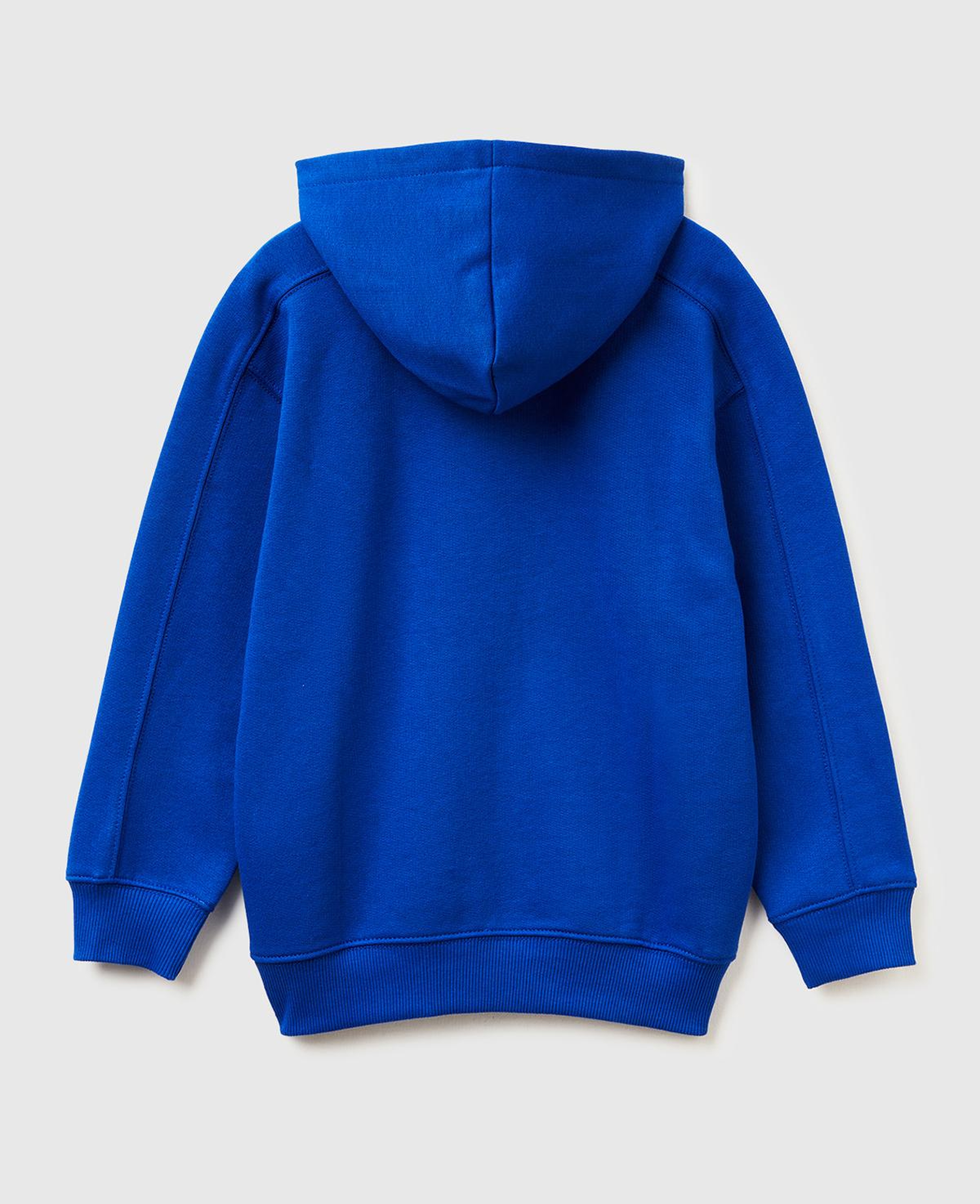 Erkek Çocuk Saks Mavisi Önü Baskılı Düşük Omuzlu Kapüşonlu Sweatshirt