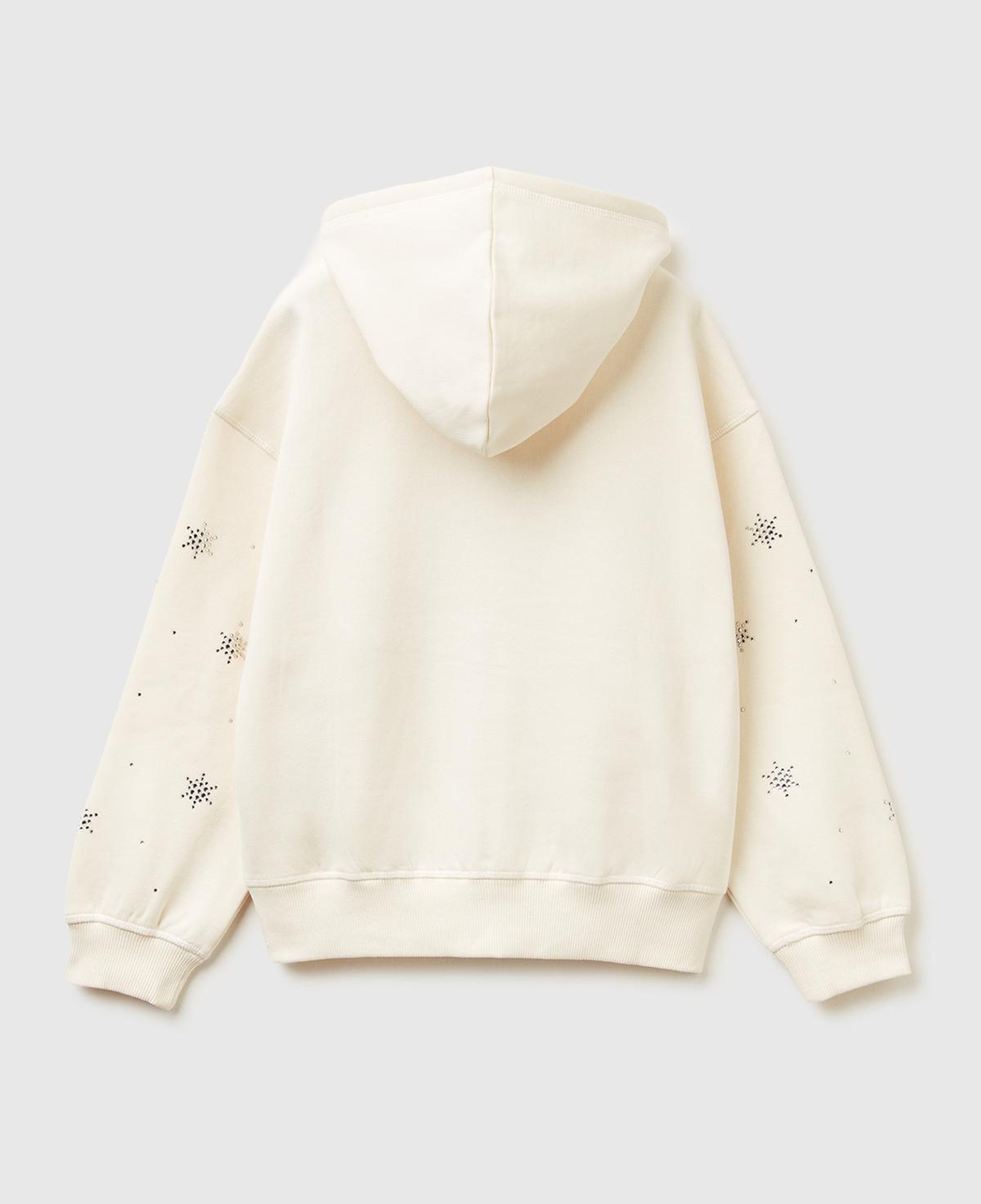 Kız Çocuk Ekru Kristal Aplikeli Logo Detaylı Fermuarlı Kapüşonlu Şardonlu Sweatshirt