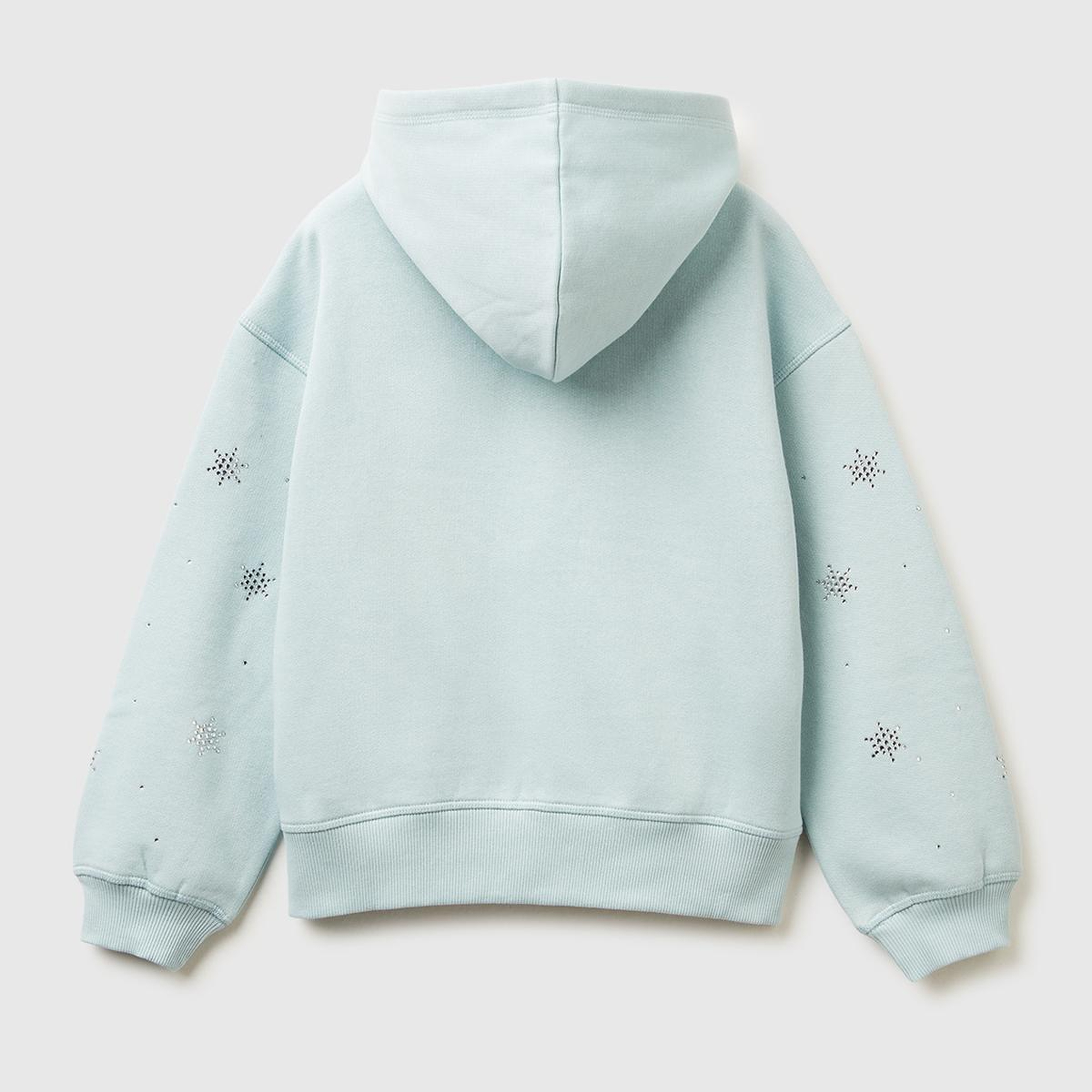 Kız Çocuk Su Yeşili Kristal Aplikeli Logo Detaylı Fermuarlı Kapüşonlu Şardonlu Sweatshirt
