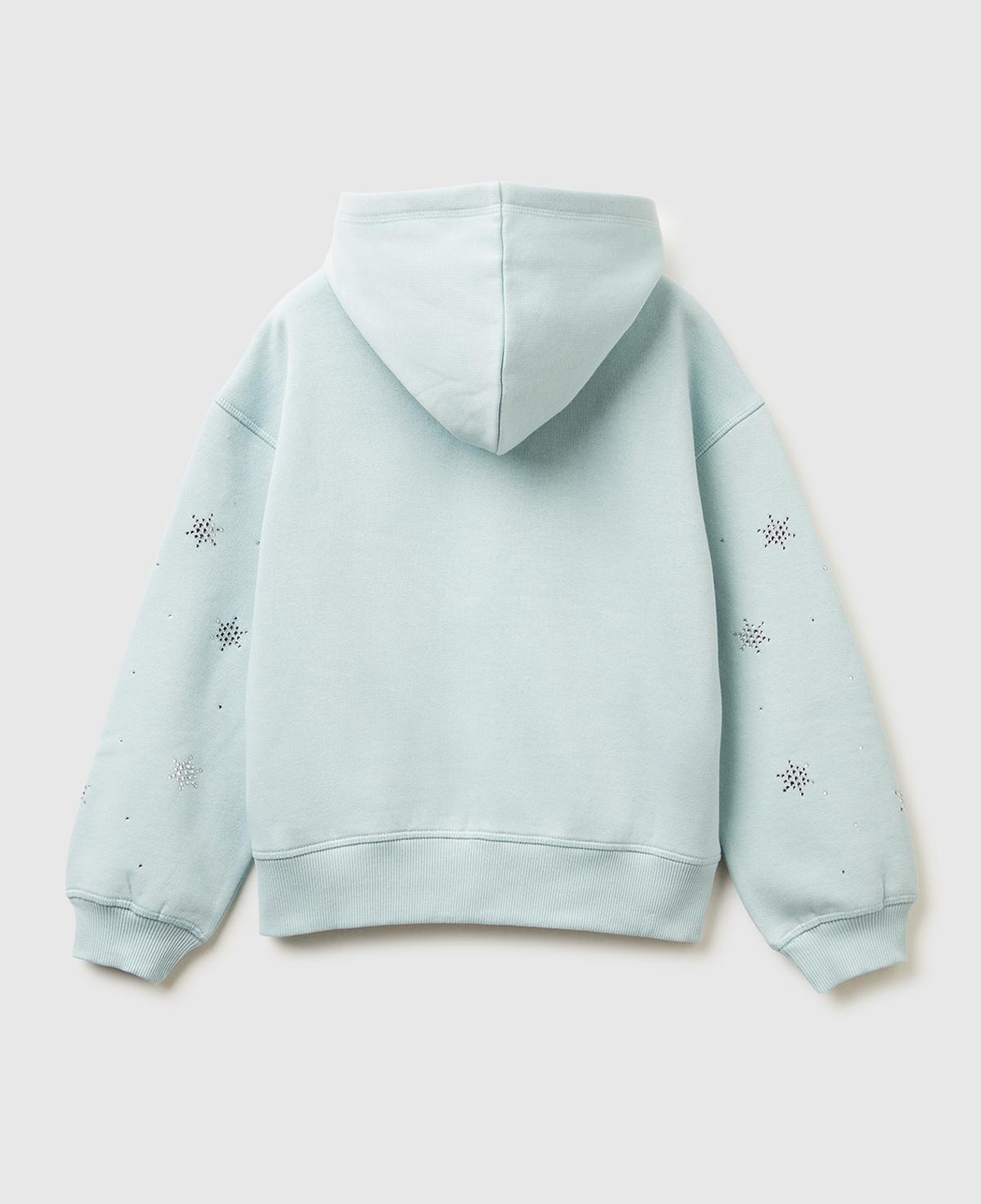 Kız Çocuk Su Yeşili Kristal Aplikeli Logo Detaylı Fermuarlı Kapüşonlu Şardonlu Sweatshirt