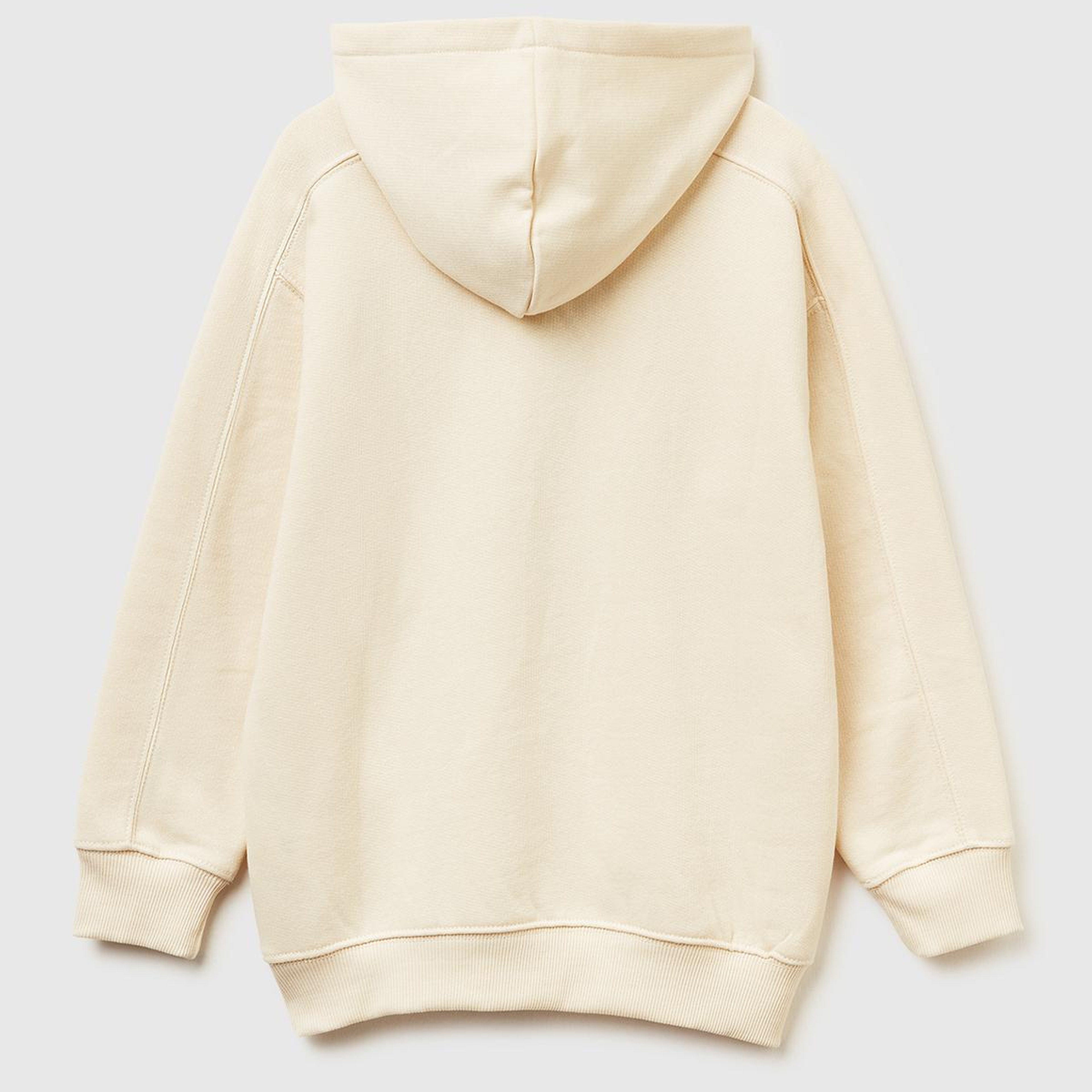 Erkek Çocuk Krem Önü Baskılı Düşük Omuzlu Kapüşonlu Sweatshirt
