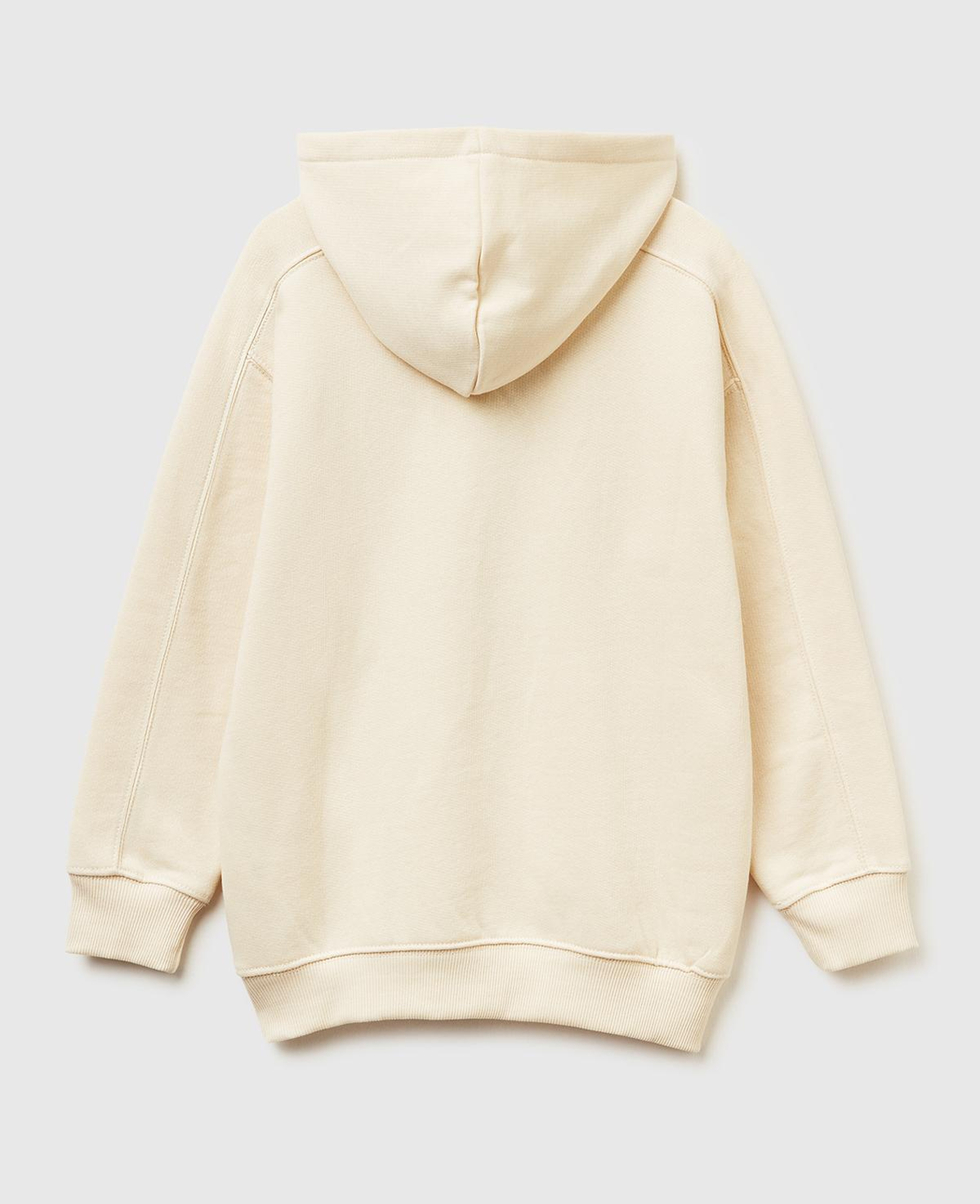 Erkek Çocuk Krem Önü Baskılı Düşük Omuzlu Kapüşonlu Sweatshirt