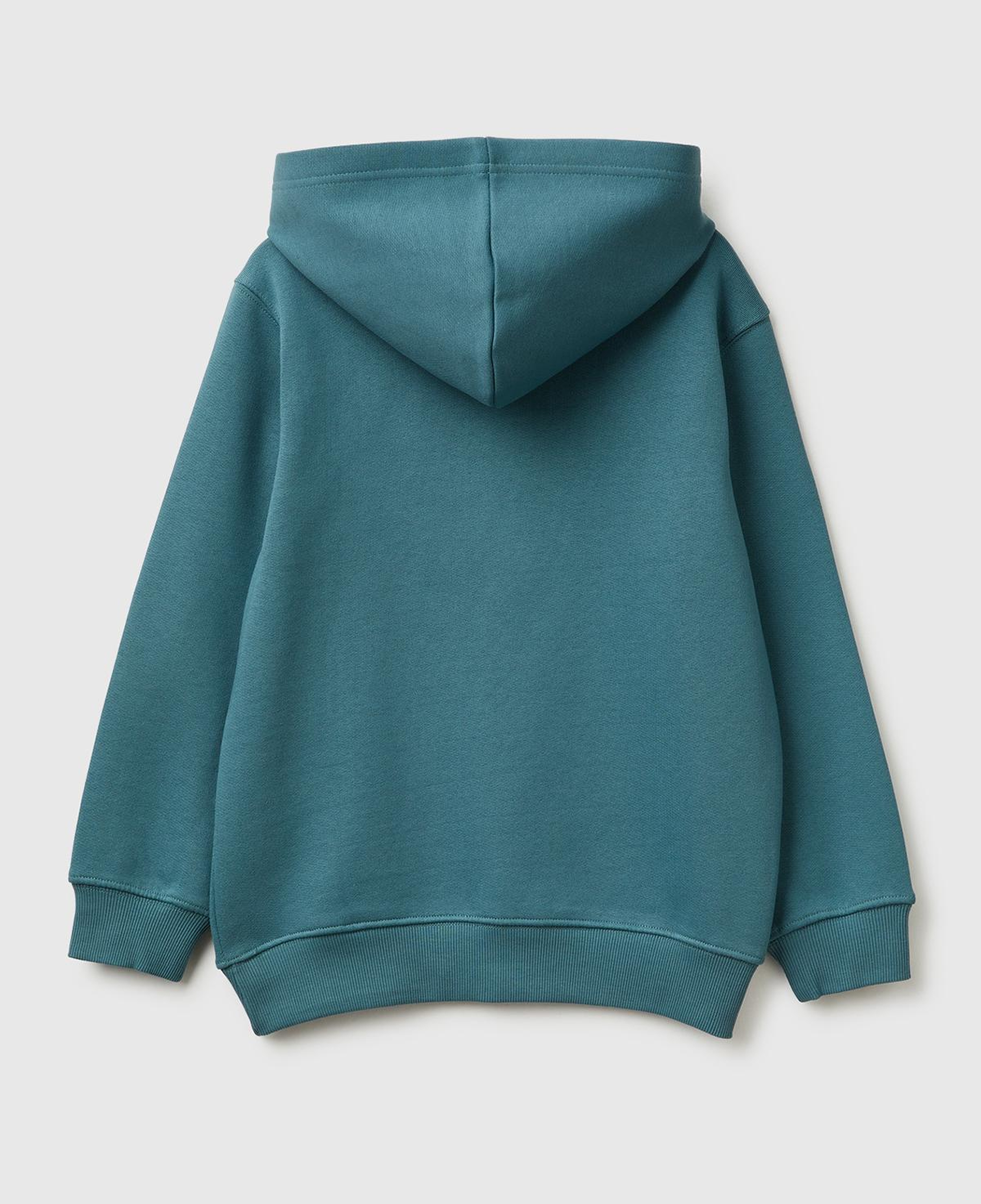 Erkek Çocuk Gri-Yeşil Tazmanya Baskılı Ribanalı Kapüşonlu Oversize Sweatshirt