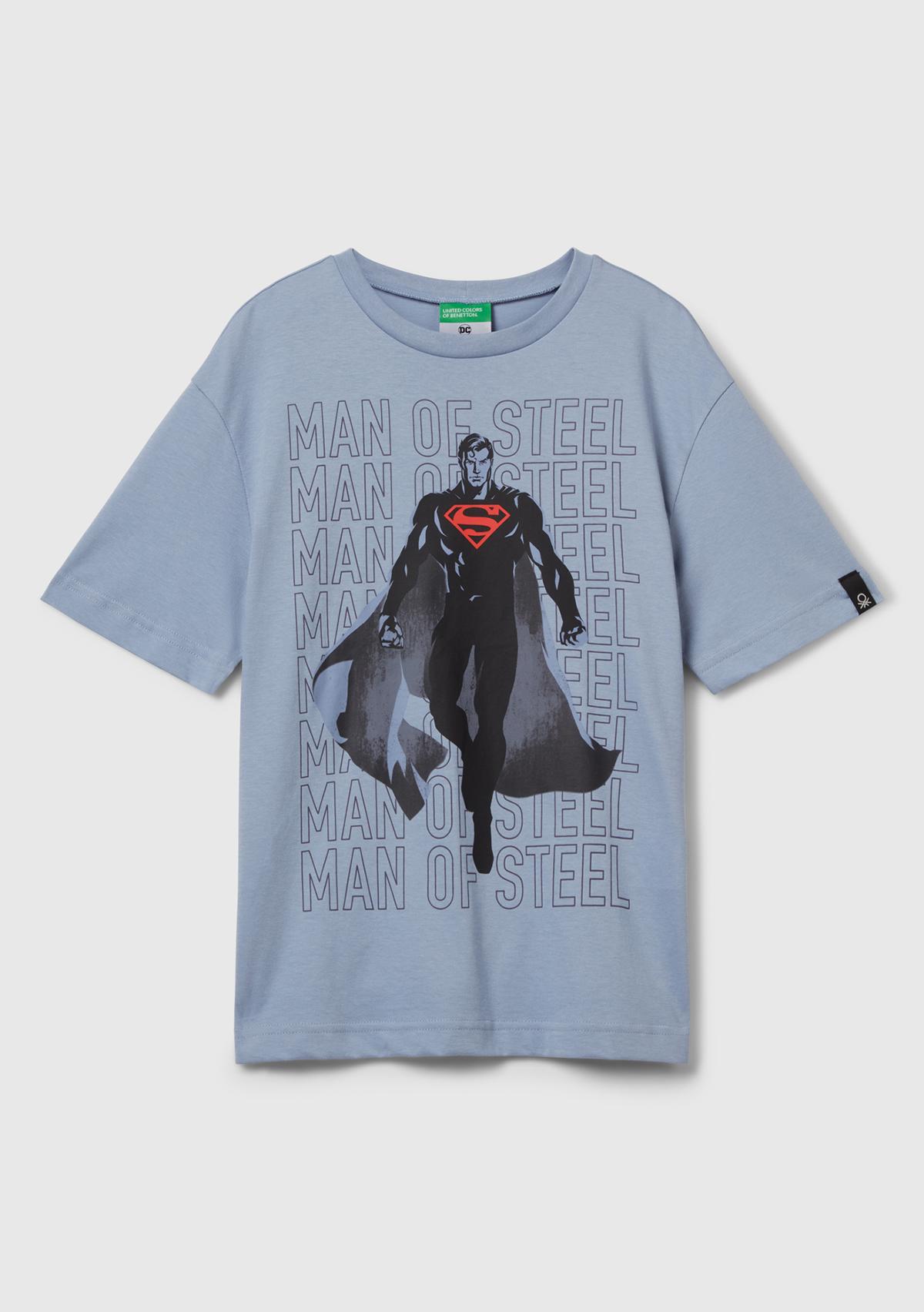 Erkek Çocuk Mavi Superman Baskılı Logo Etiketli T-shirt