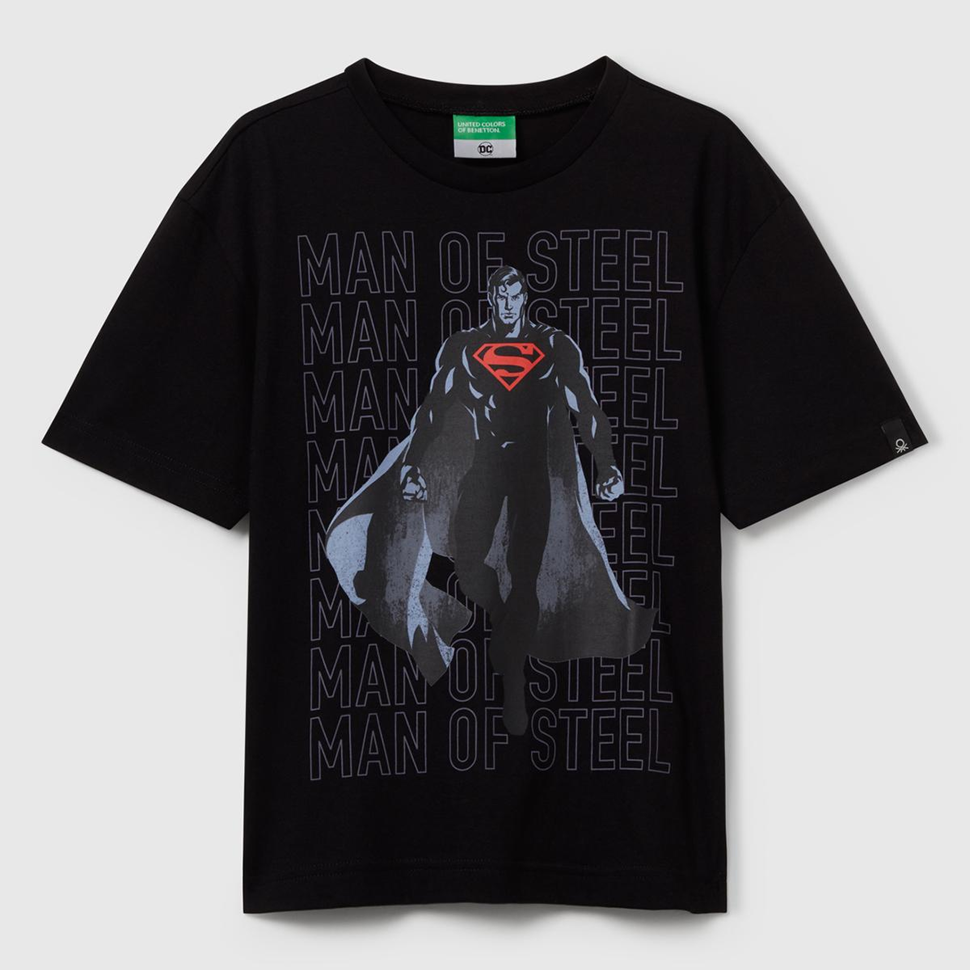 Erkek Çocuk Siyah Superman Baskılı Logo Etiketli T-shirt