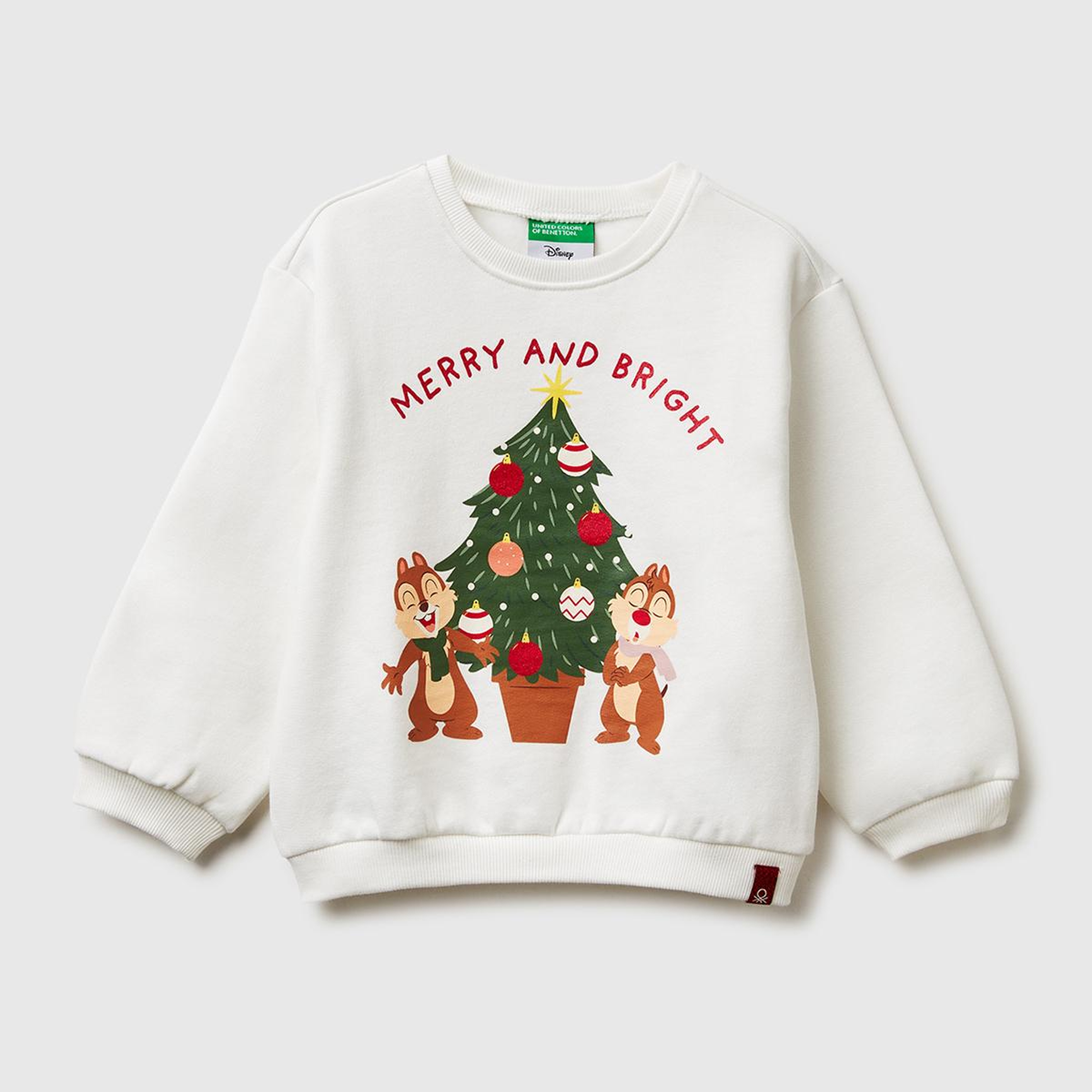 Kız Çocuk Ekru Önü Baskılı Logo Etiketi Detaylı Şardonlu Sweatshirt