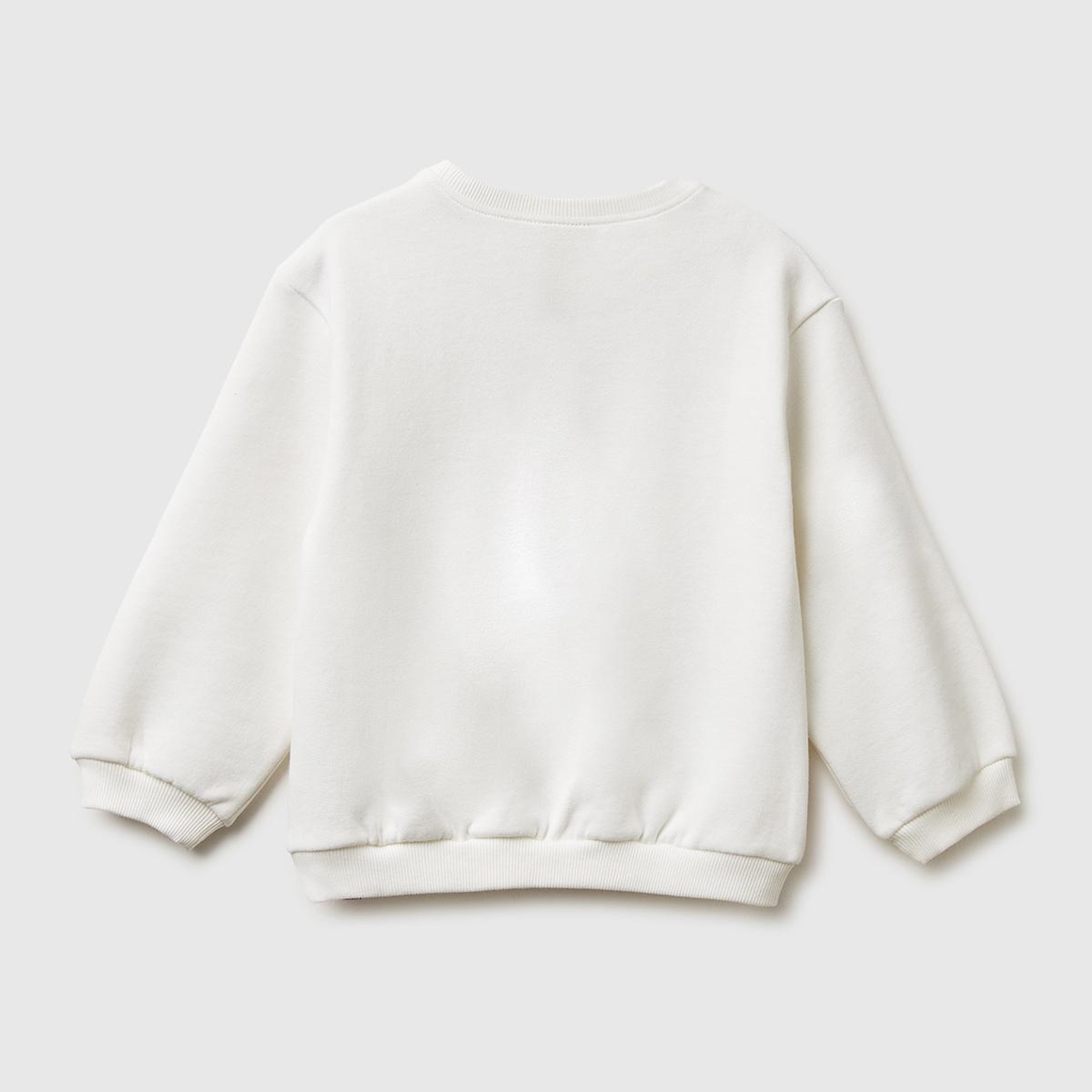 Kız Çocuk Ekru Önü Baskılı Logo Etiketi Detaylı Şardonlu Sweatshirt