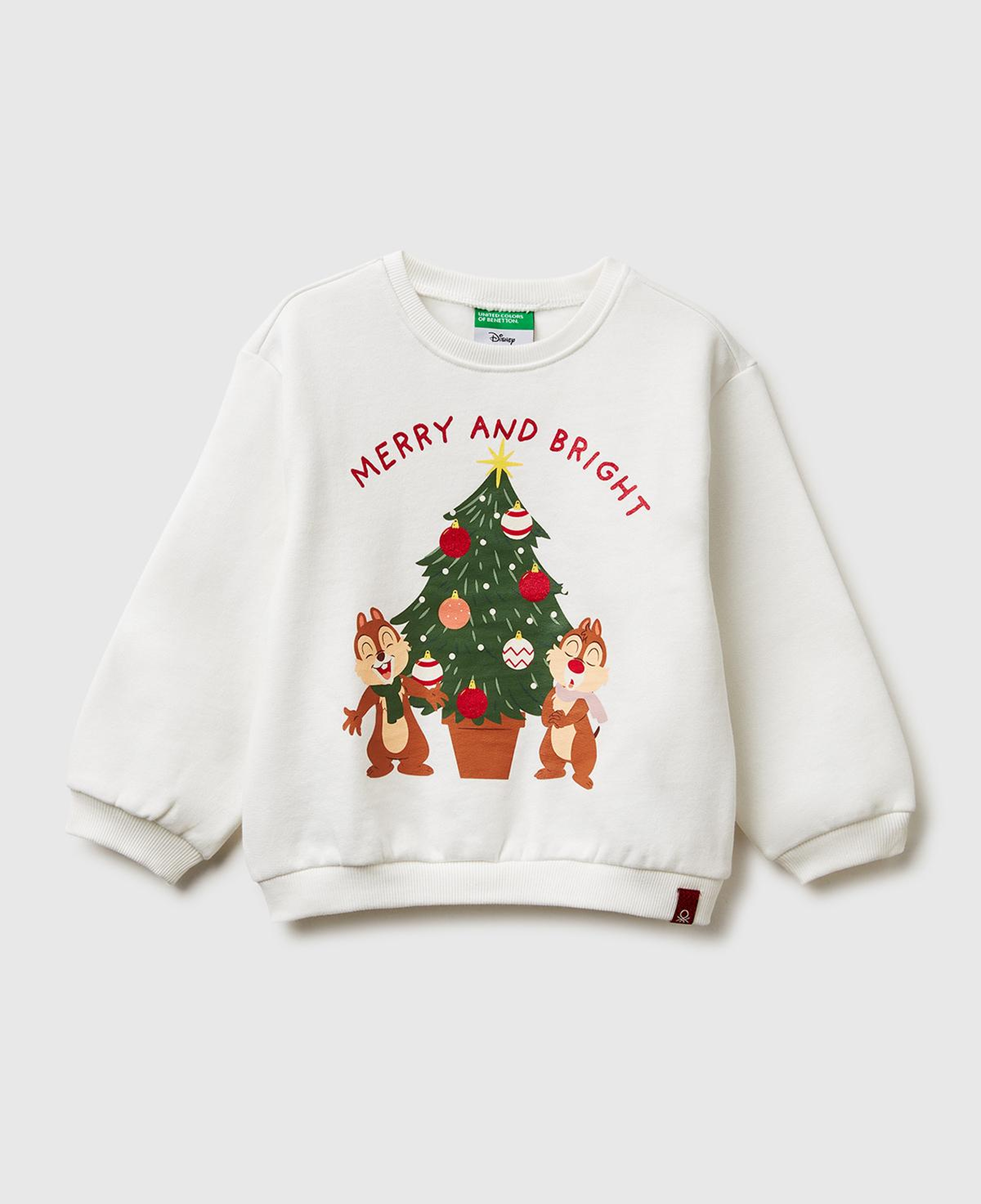 Kız Çocuk Ekru Önü Baskılı Logo Etiketi Detaylı Şardonlu Sweatshirt