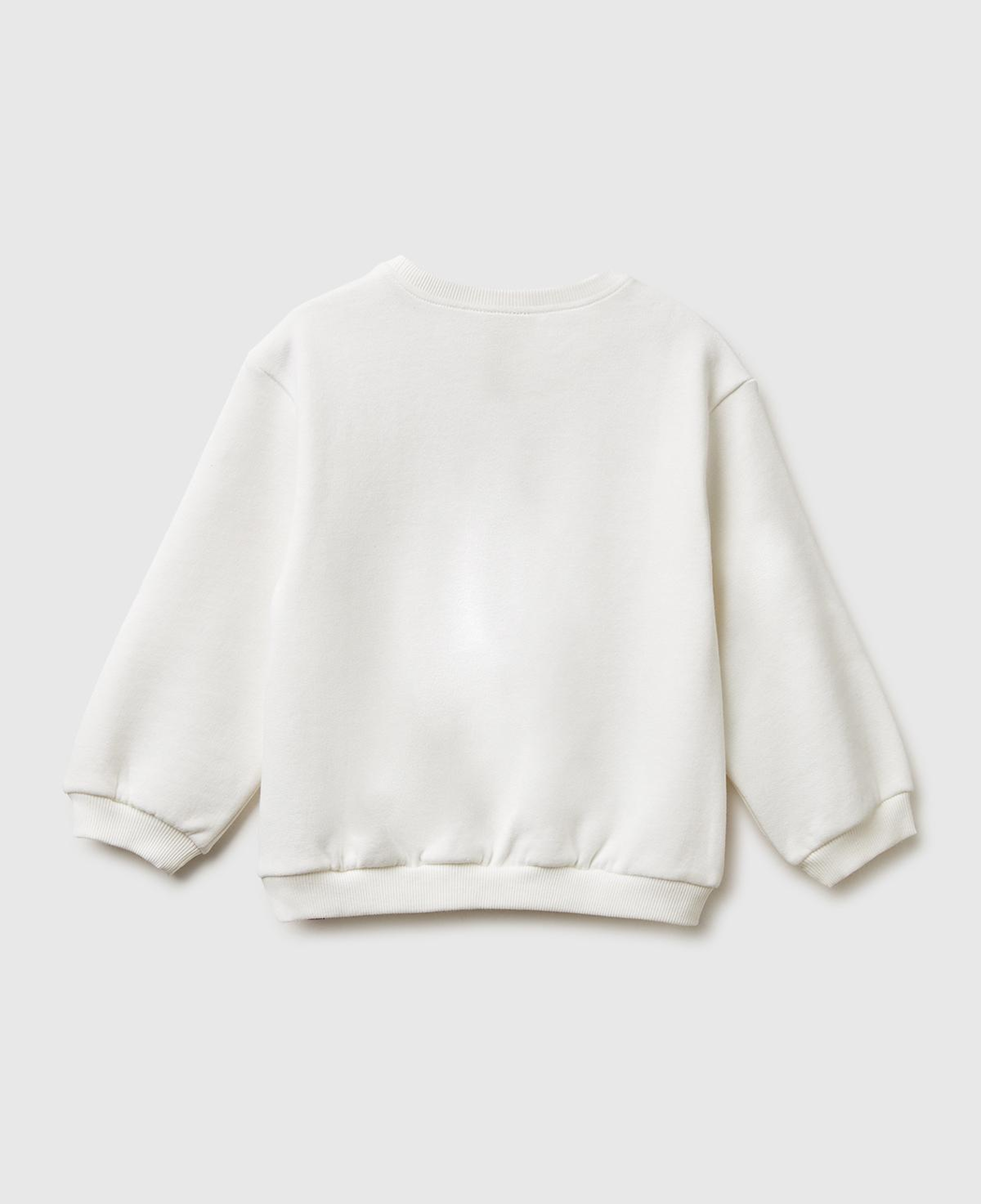 Kız Çocuk Ekru Önü Baskılı Logo Etiketi Detaylı Şardonlu Sweatshirt