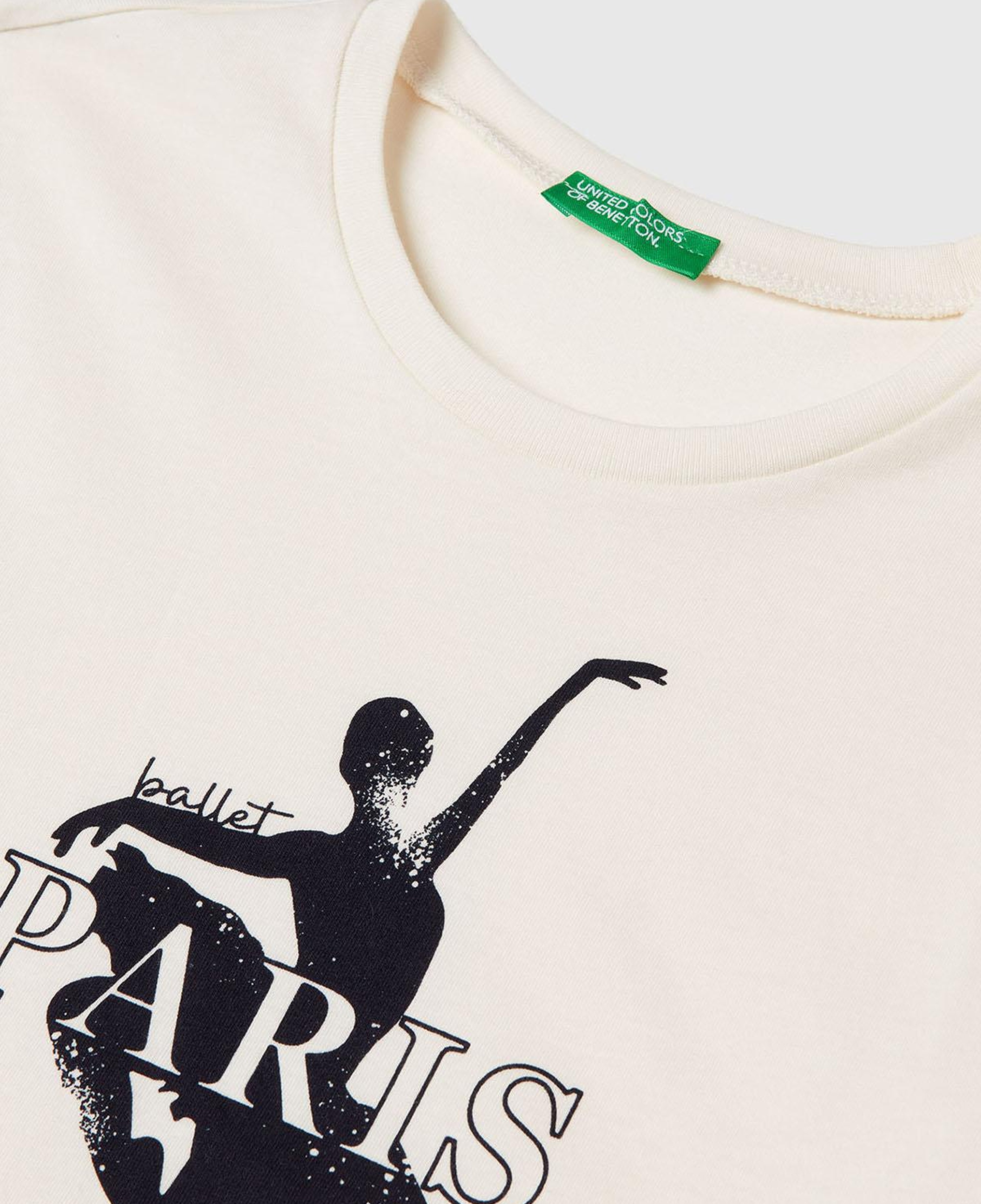 Kız Çocuk Krem Önü Baskılı Ribana Yakalı Relaxed Fit Uzun Kollu T-shirt