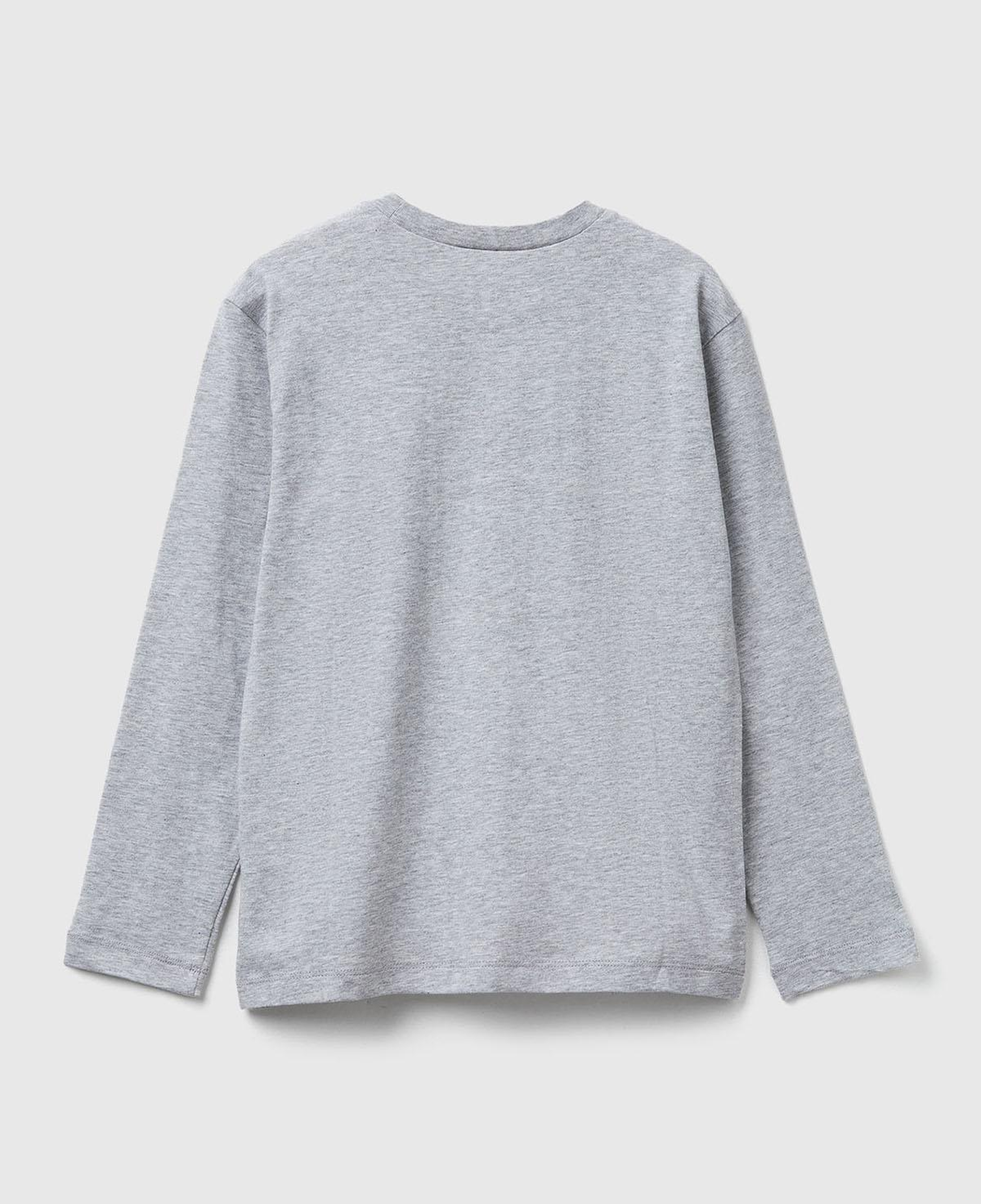 Erkek Çocuk Gri Melanj Önü Baskılı Bisiklet Yaka Uzun Kollu T-shirt