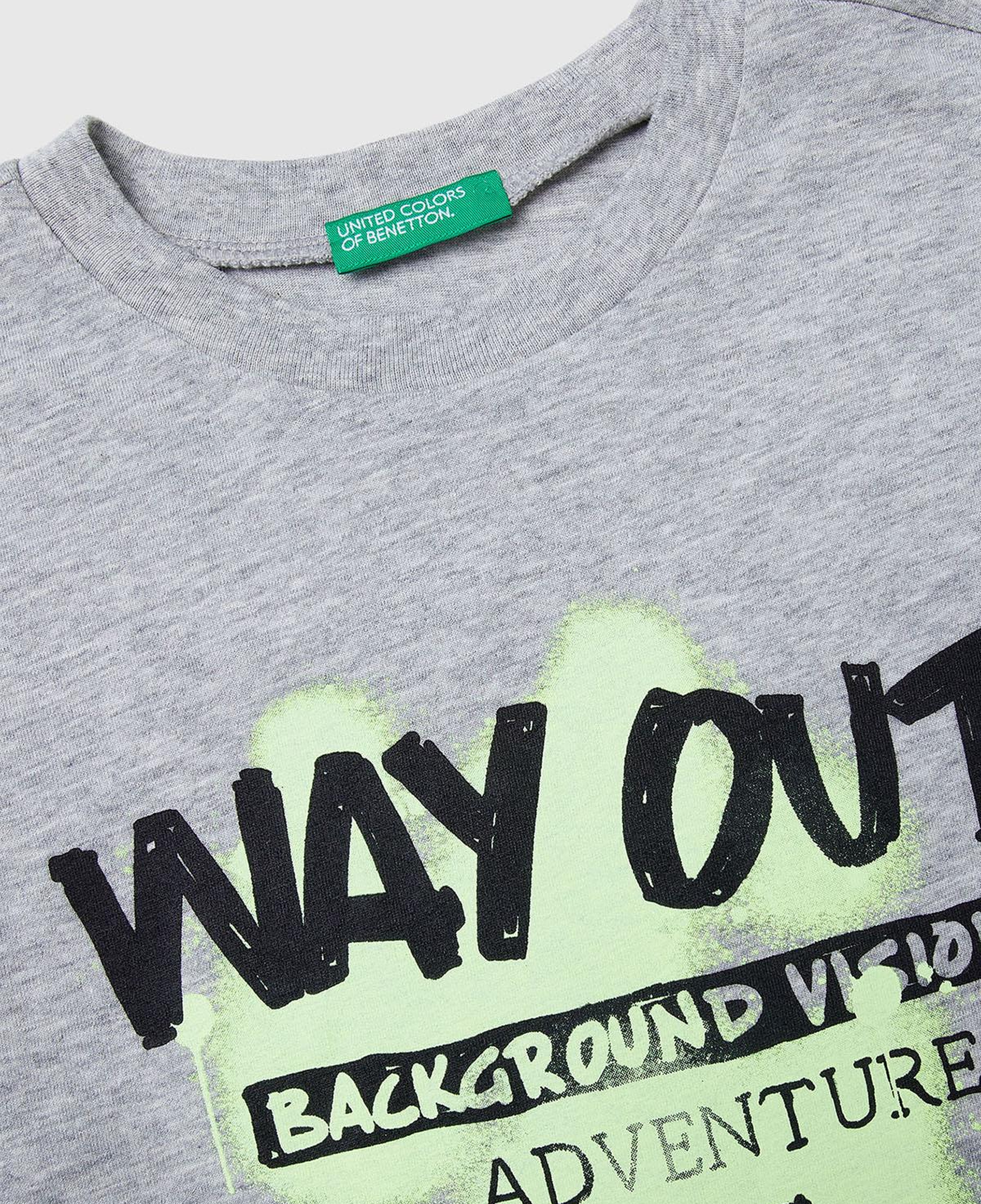 Erkek Çocuk Gri Melanj Önü Baskılı Bisiklet Yaka Uzun Kollu T-shirt