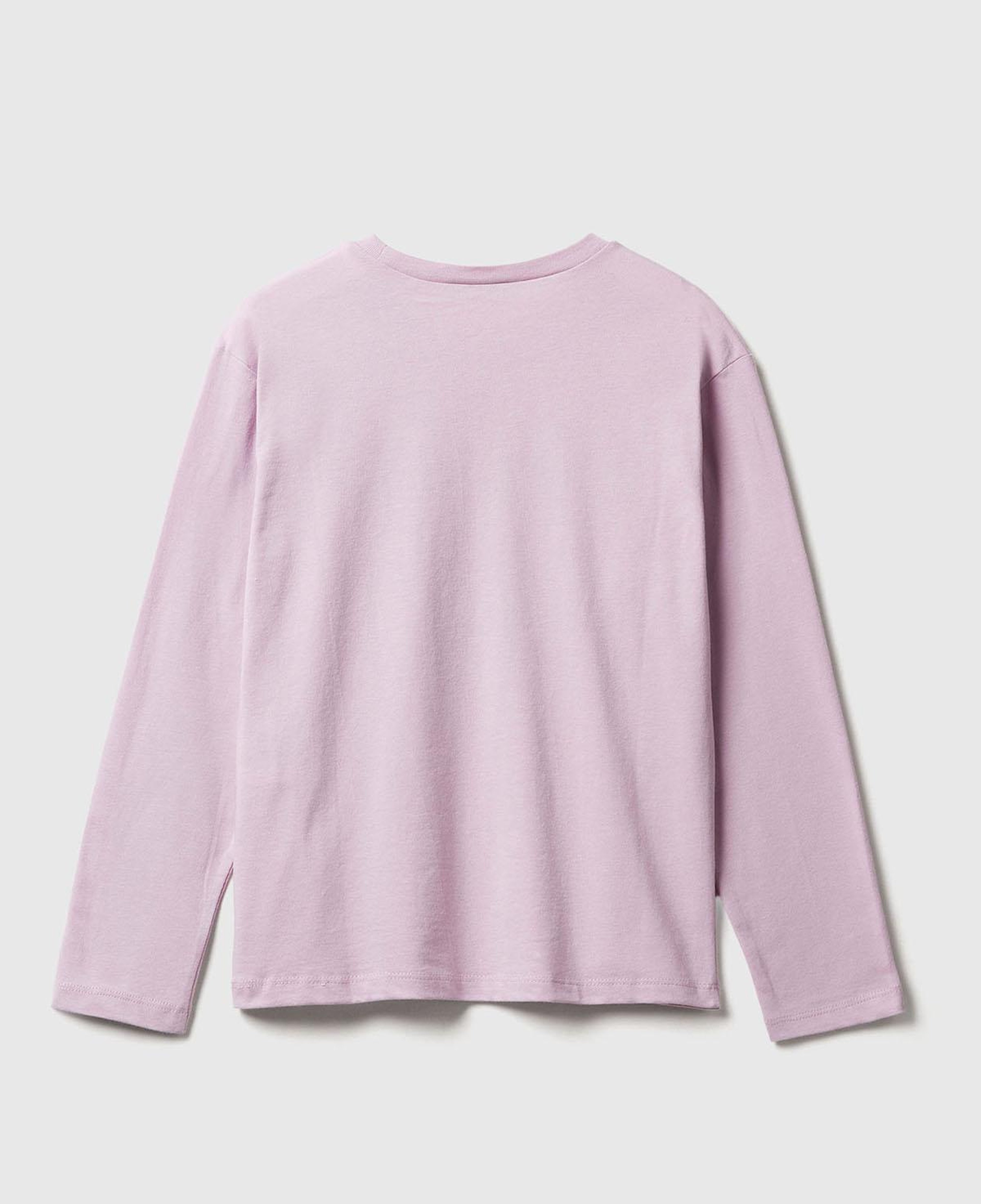 Kız Çocuk Lila Önü Baskılı Ribana Yakalı Relaxed Fit Uzun Kollu T-shirt