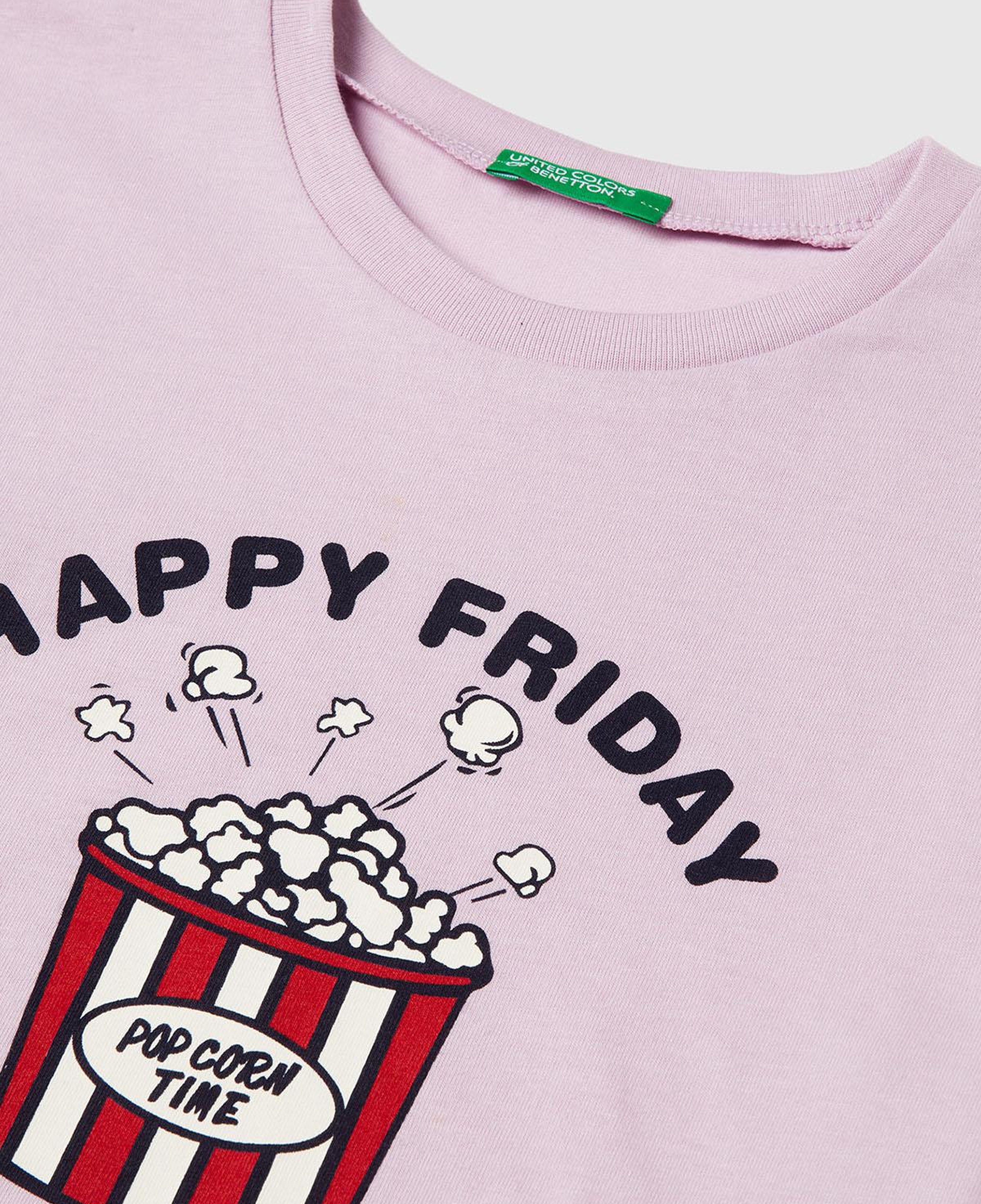 Kız Çocuk Lila Önü Baskılı Ribana Yakalı Relaxed Fit Uzun Kollu T-shirt