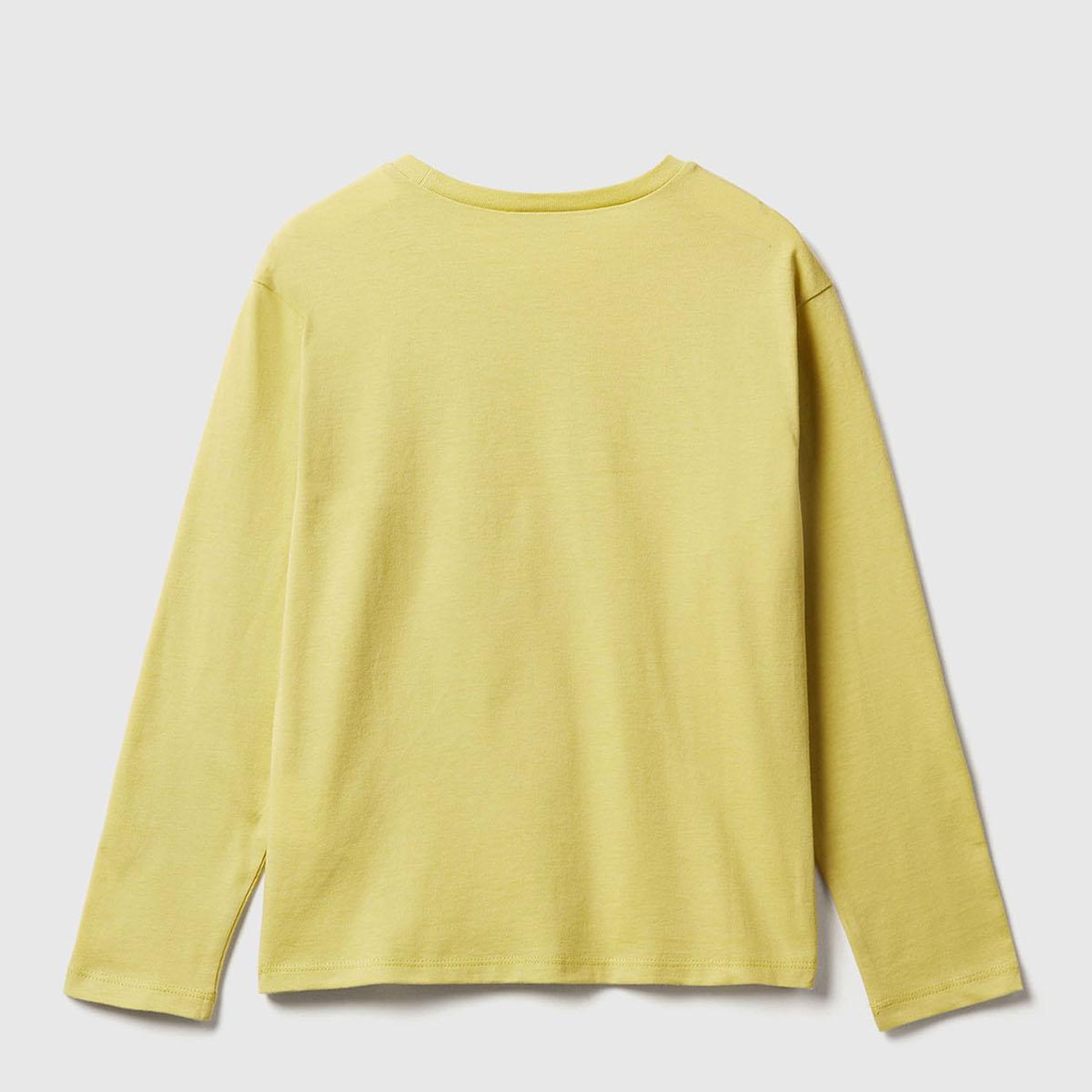 Kız Çocuk Hardal Önü Baskılı Ribana Yakalı Relaxed Fit Uzun Kollu T-shirt