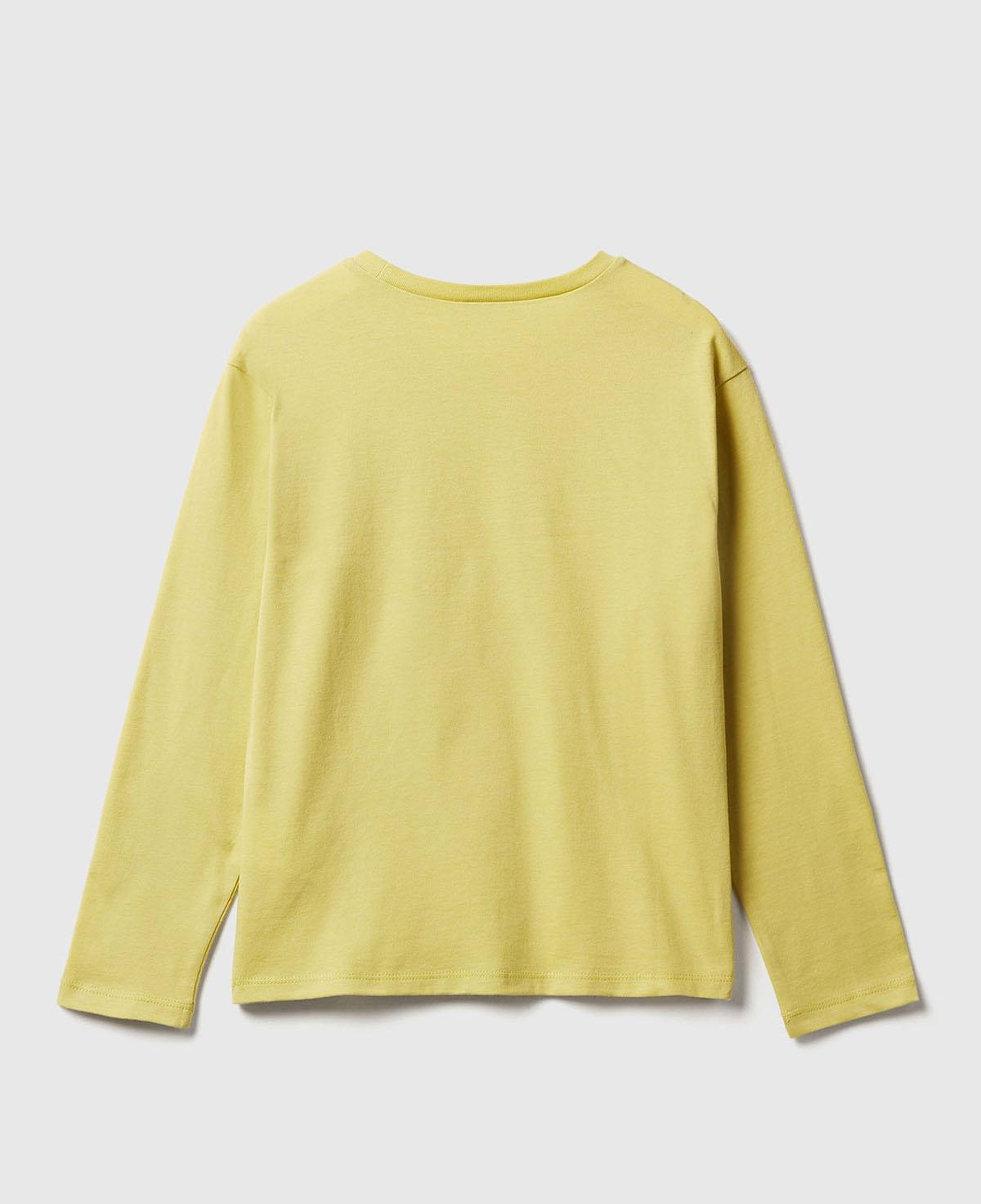 Kız Çocuk Hardal Önü Baskılı Ribana Yakalı Relaxed Fit Uzun Kollu T-shirt
