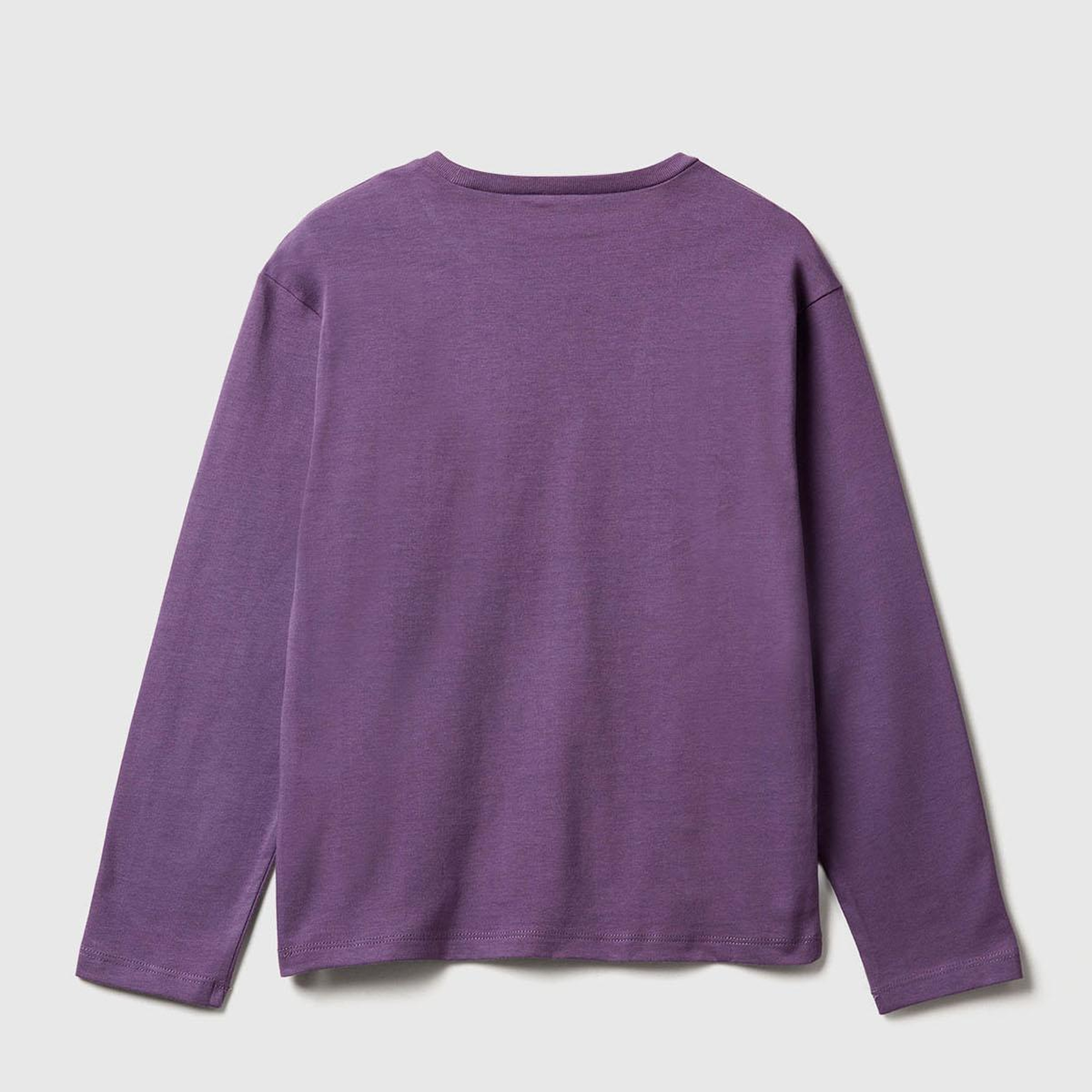 Kız Çocuk Mor Önü Baskılı Ribana Yakalı Relaxed Fit Uzun Kollu T-shirt