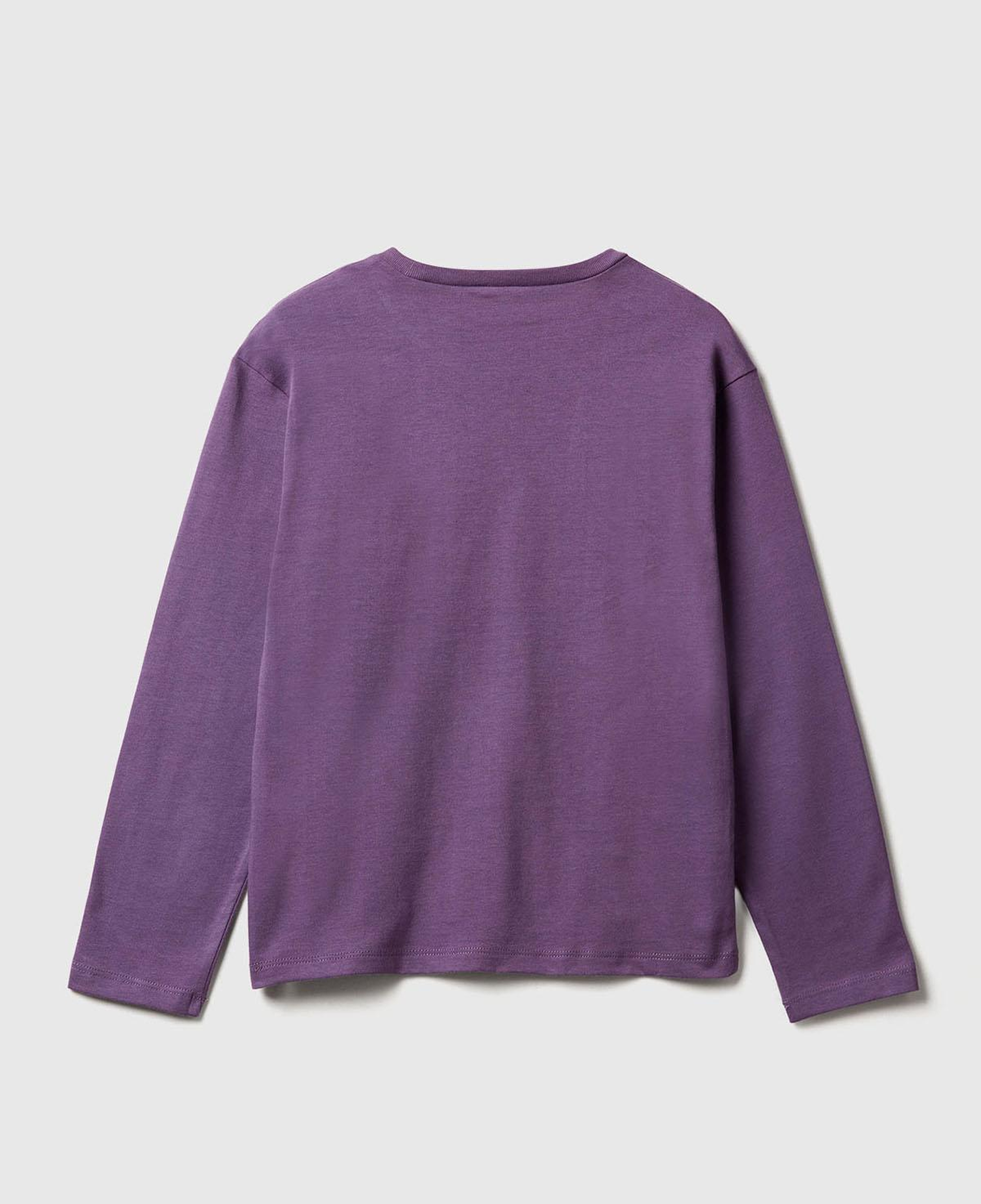 Kız Çocuk Mor Önü Baskılı Ribana Yakalı Relaxed Fit Uzun Kollu T-shirt