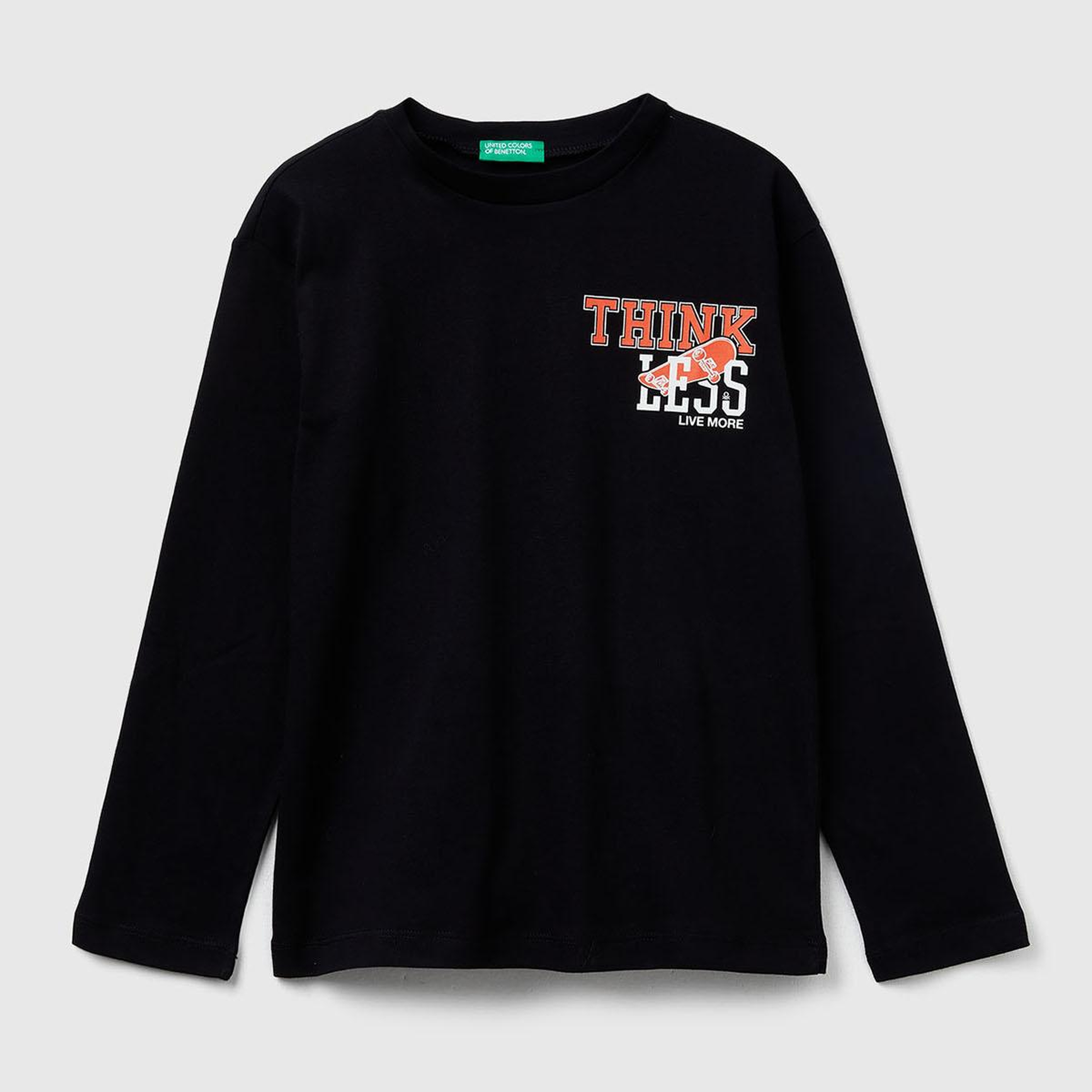 Erkek Çocuk Siyah Önü Baskılı Bisiklet Yaka Uzun Kollu T-shirt