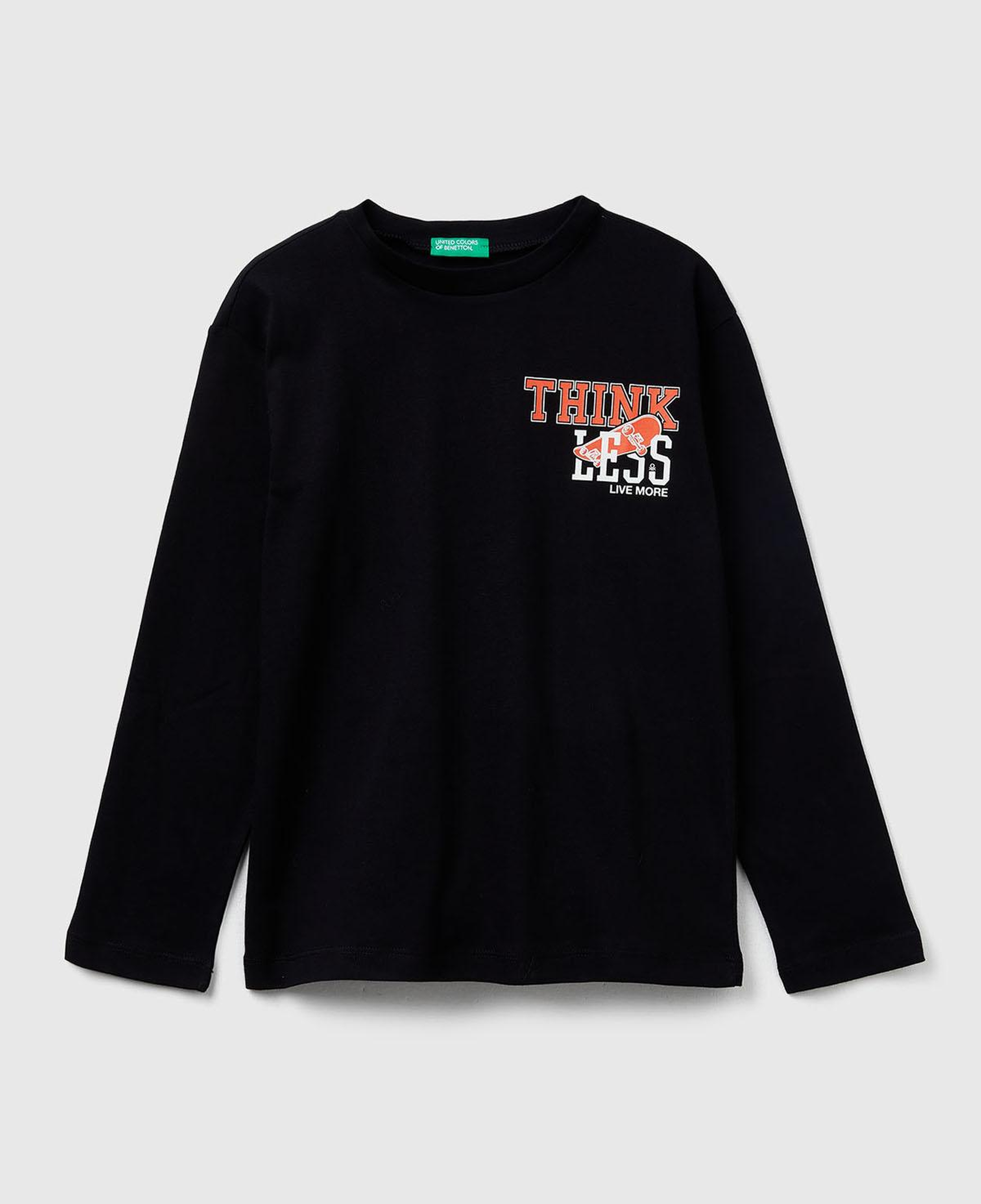 Erkek Çocuk Siyah Önü Baskılı Bisiklet Yaka Uzun Kollu T-shirt