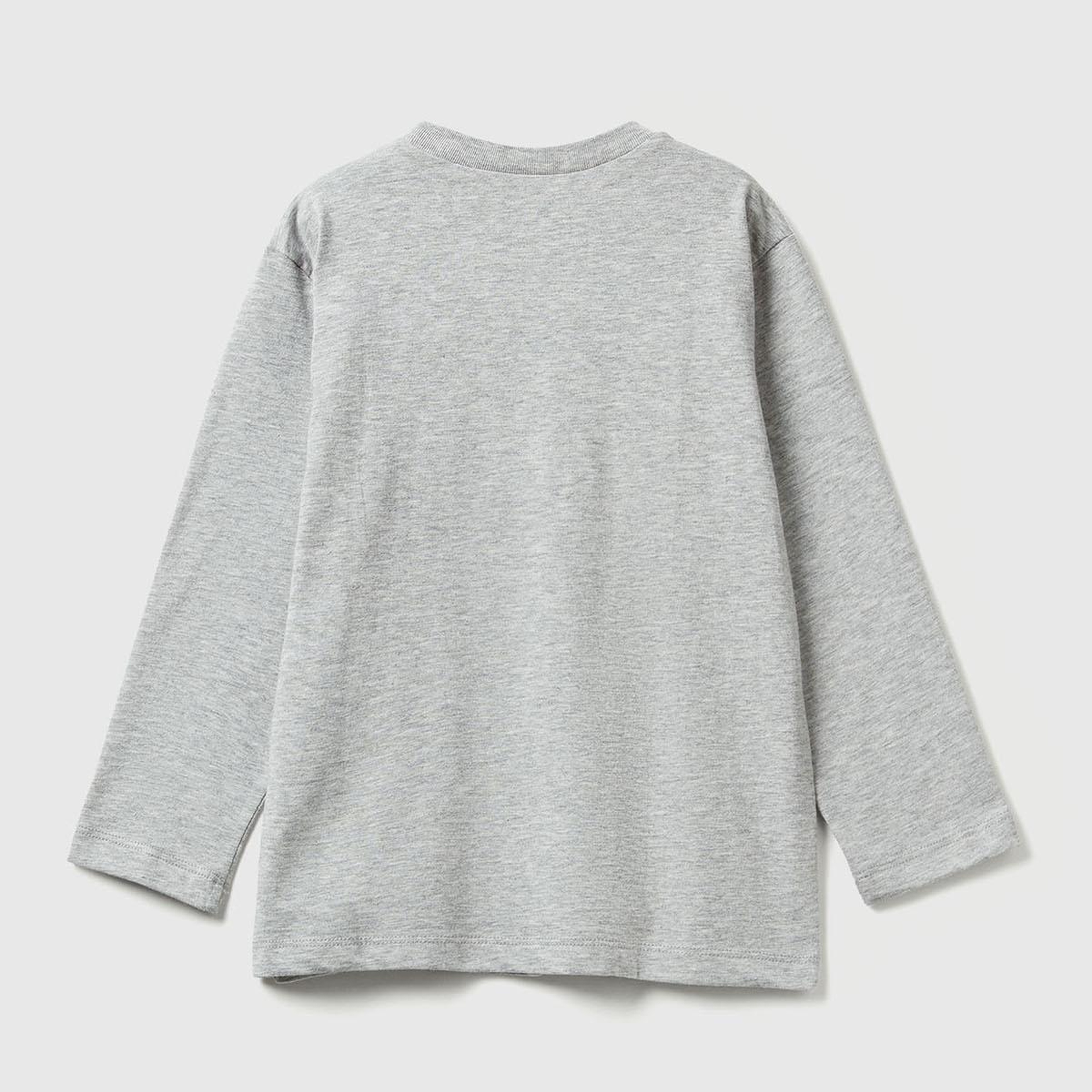 Erkek Çocuk Gri Melanj Baskılı Relaxed Fit Uzun Kollu T-shirt
