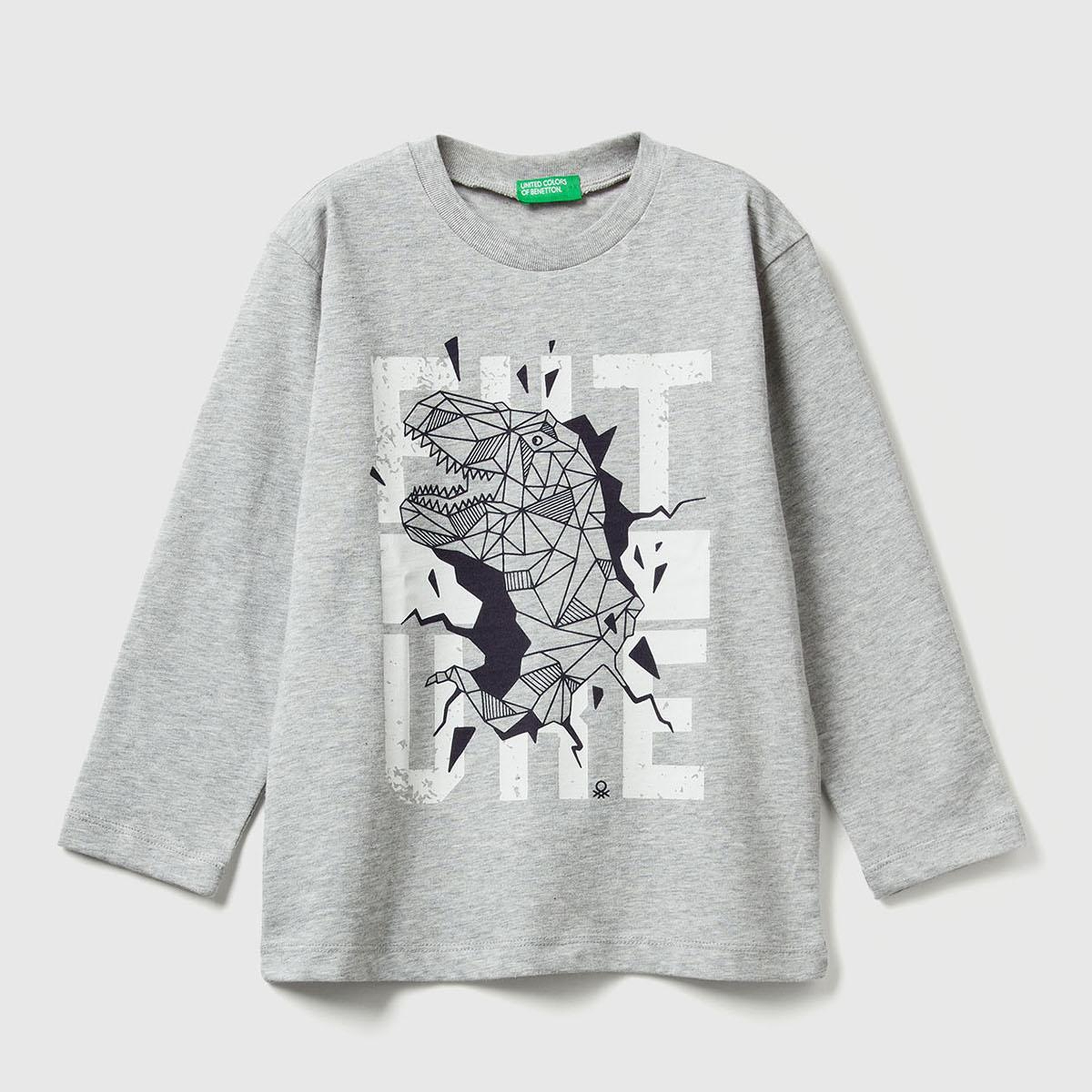 Erkek Çocuk Gri Melanj Baskılı Relaxed Fit Uzun Kollu T-shirt