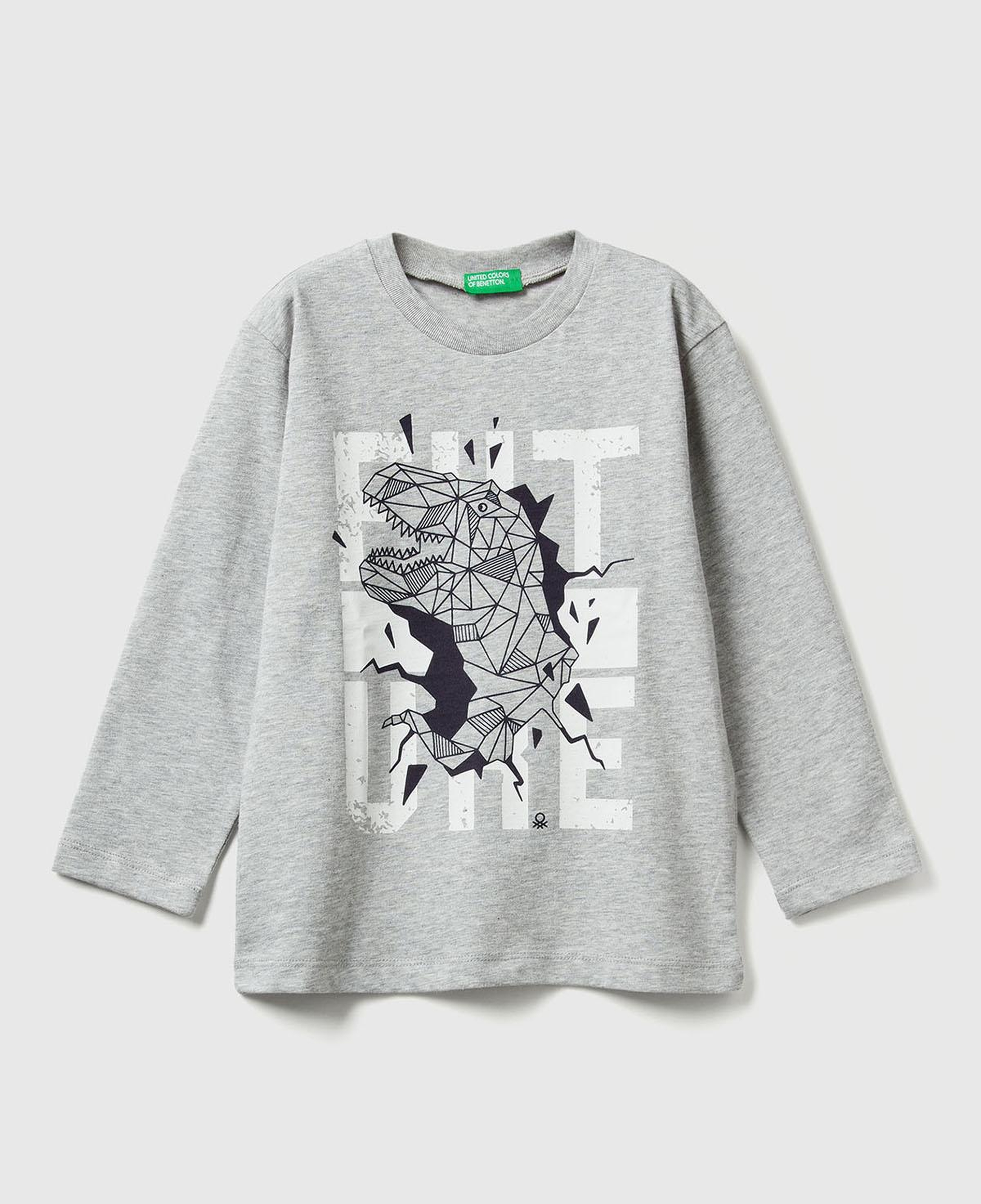 Erkek Çocuk Gri Melanj Baskılı Relaxed Fit Uzun Kollu T-shirt
