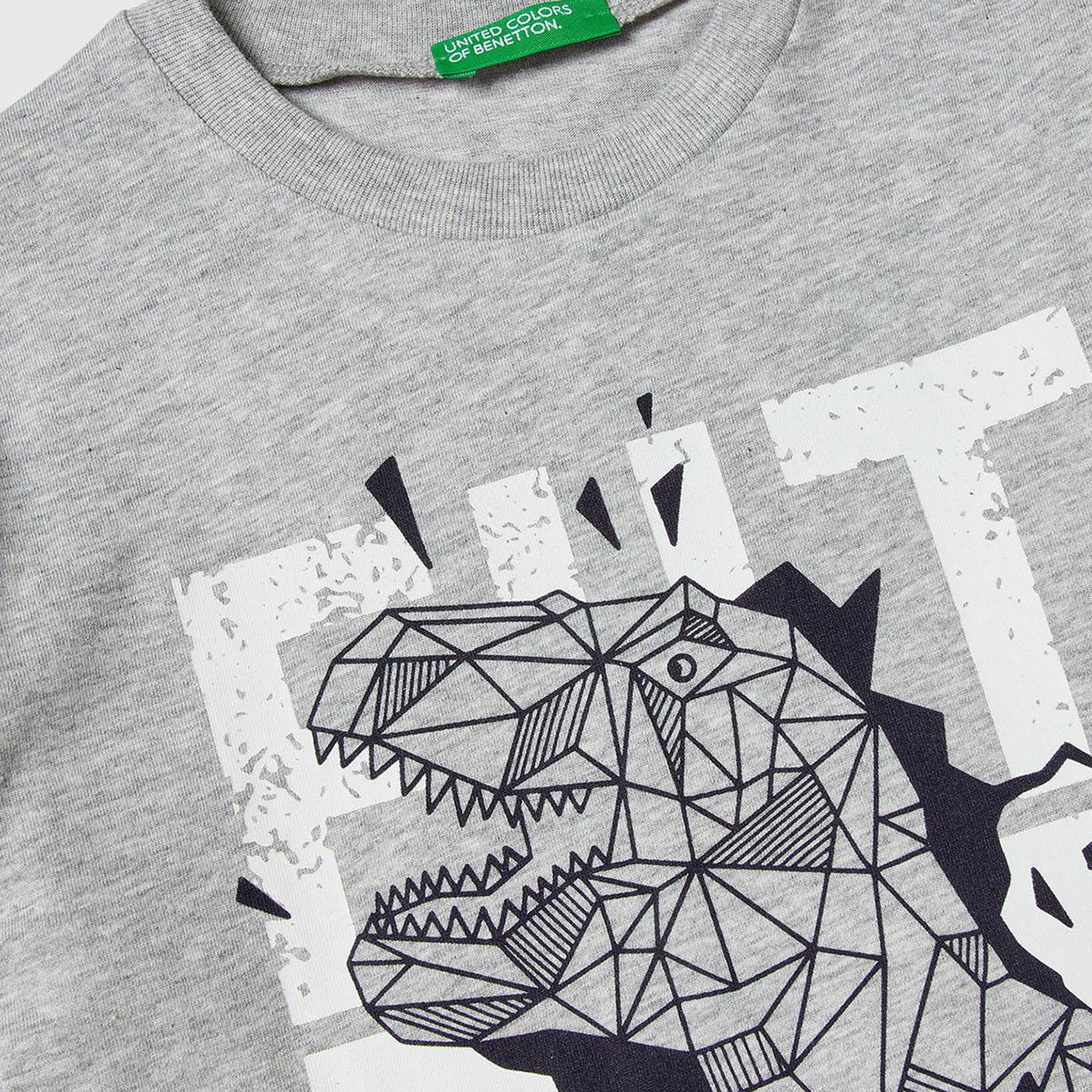 Erkek Çocuk Gri Melanj Baskılı Relaxed Fit Uzun Kollu T-shirt