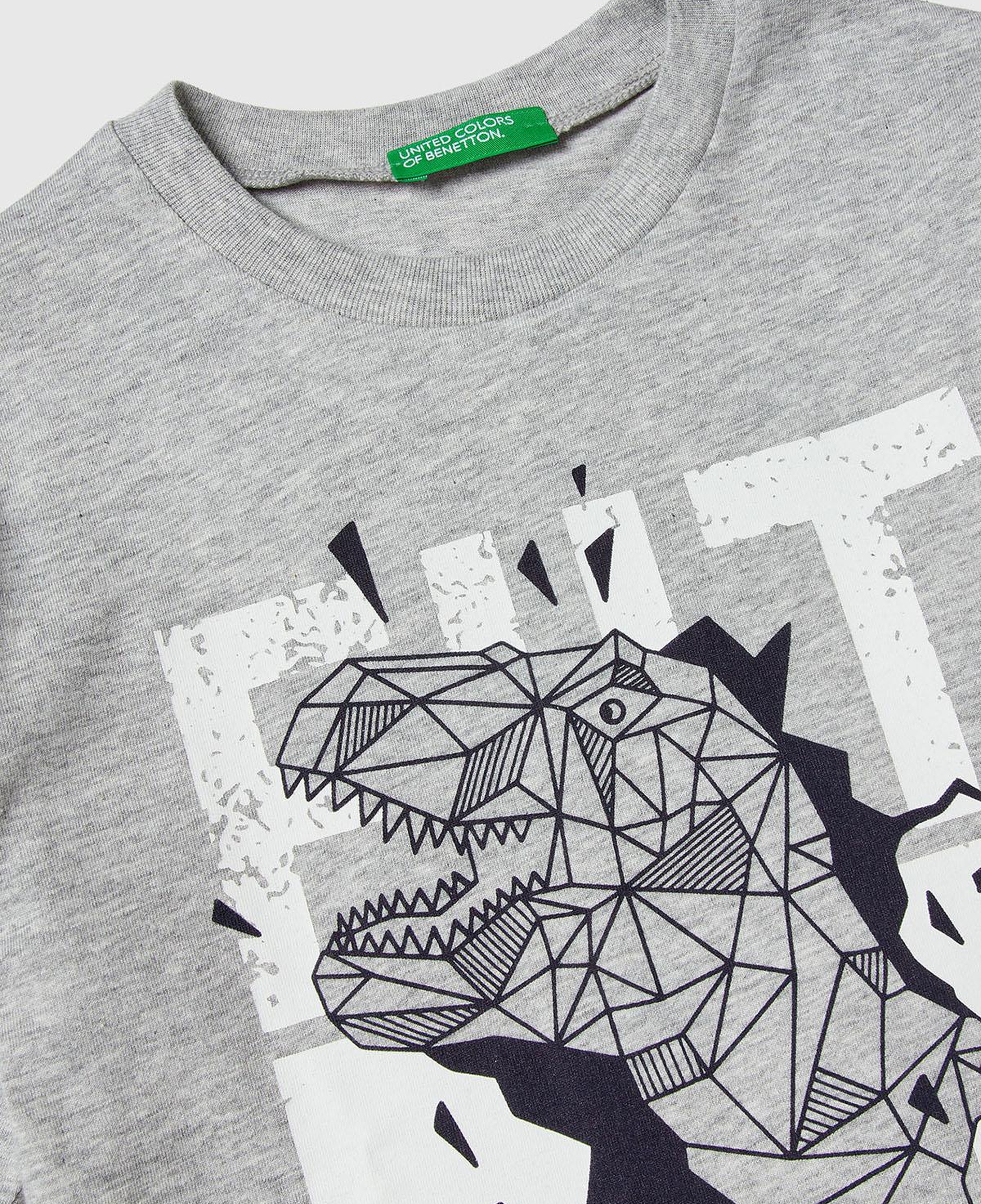 Erkek Çocuk Gri Melanj Baskılı Relaxed Fit Uzun Kollu T-shirt