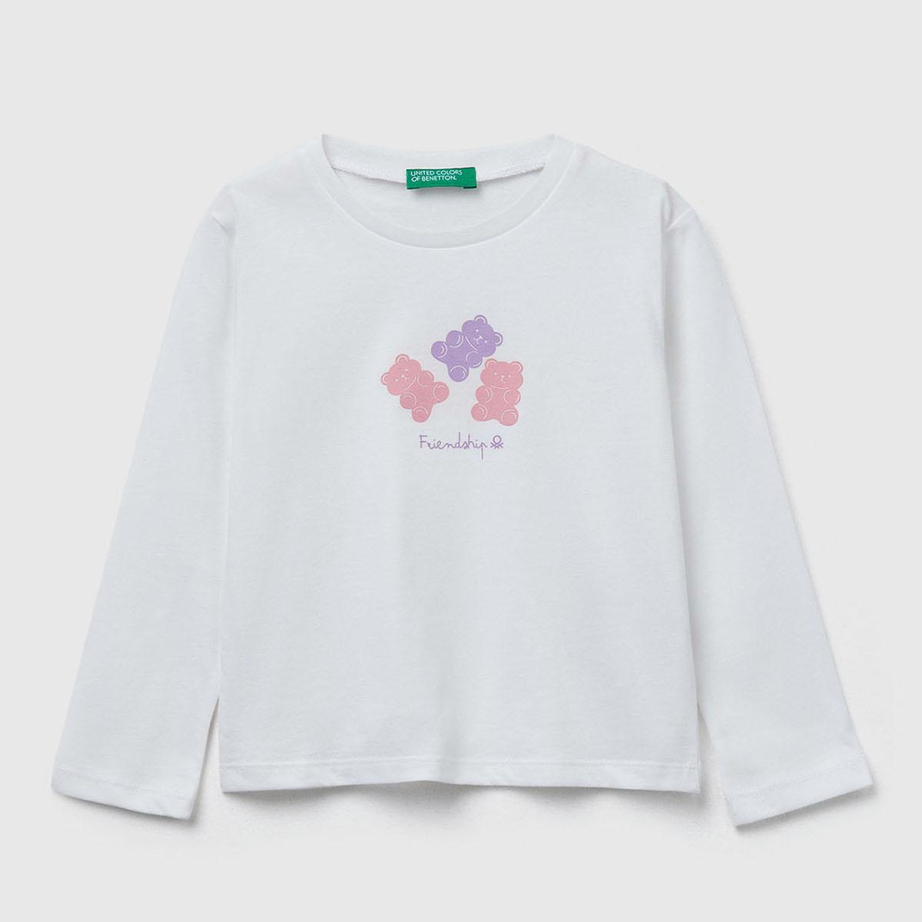 Kız Çocuk Krem Önü Baskılı Ribana Yakalı Regular Fit Sweatshirt