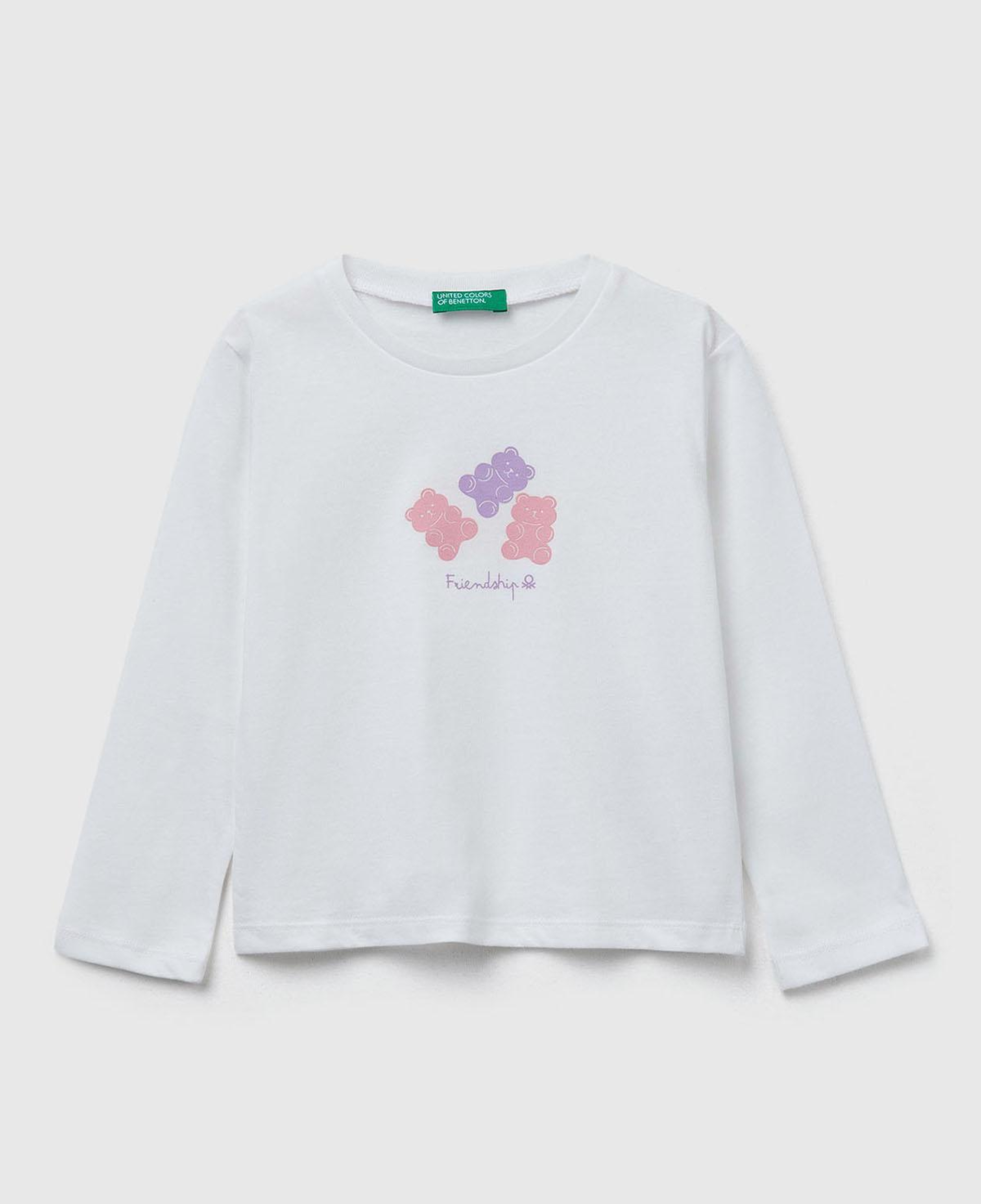 Kız Çocuk Krem Önü Baskılı Ribana Yakalı Regular Fit Sweatshirt