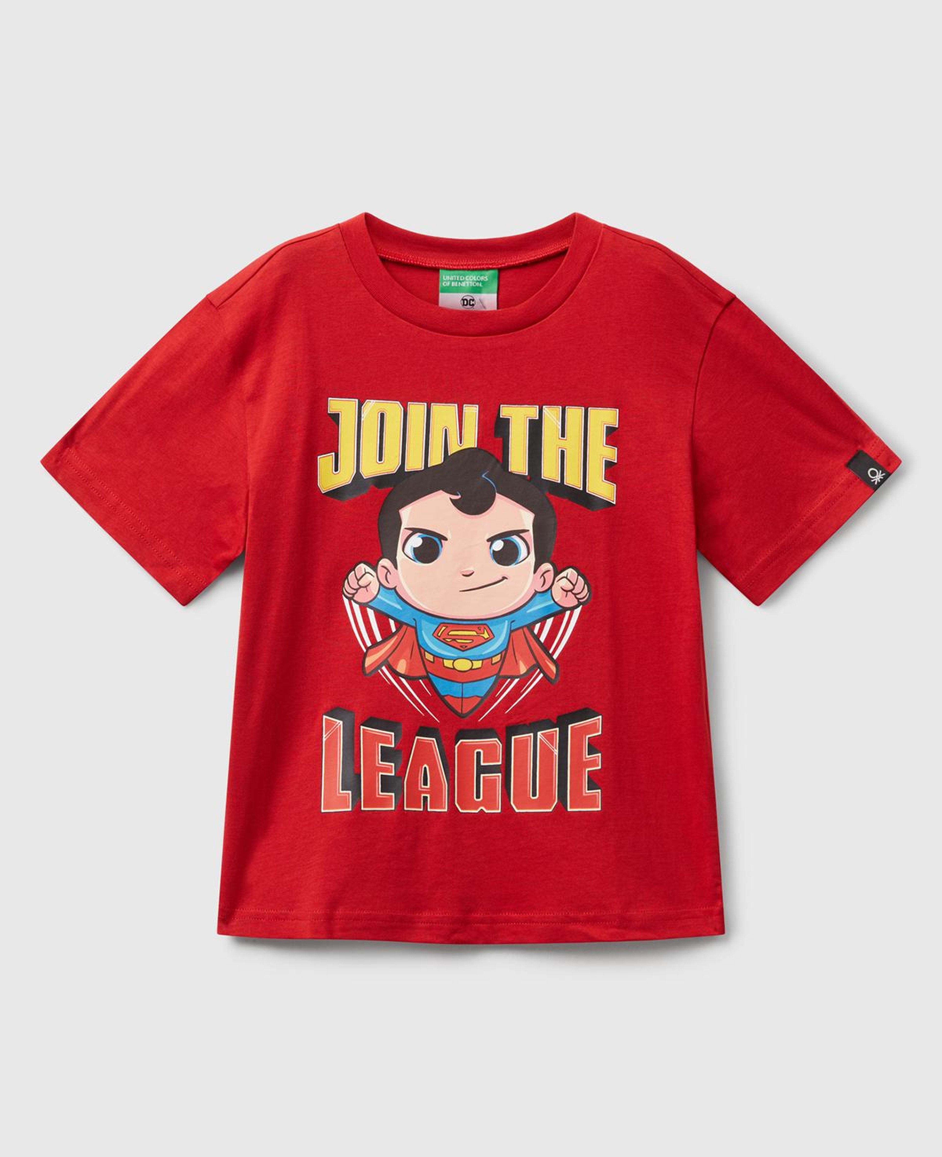 Erkek Çocuk Kırmızı Önü ve Arkası Superman Baskılı Logo Etiketli T-shirt