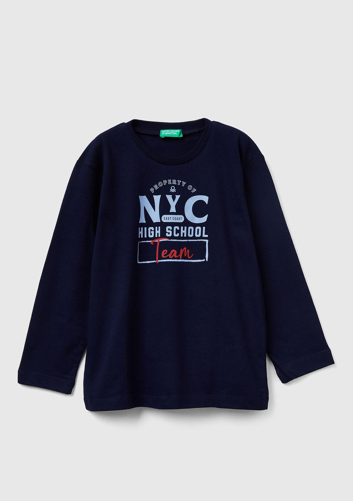 Erkek Çocuk Lacivert Baskılı Relaxed Fit Uzun Kollu T-shirt