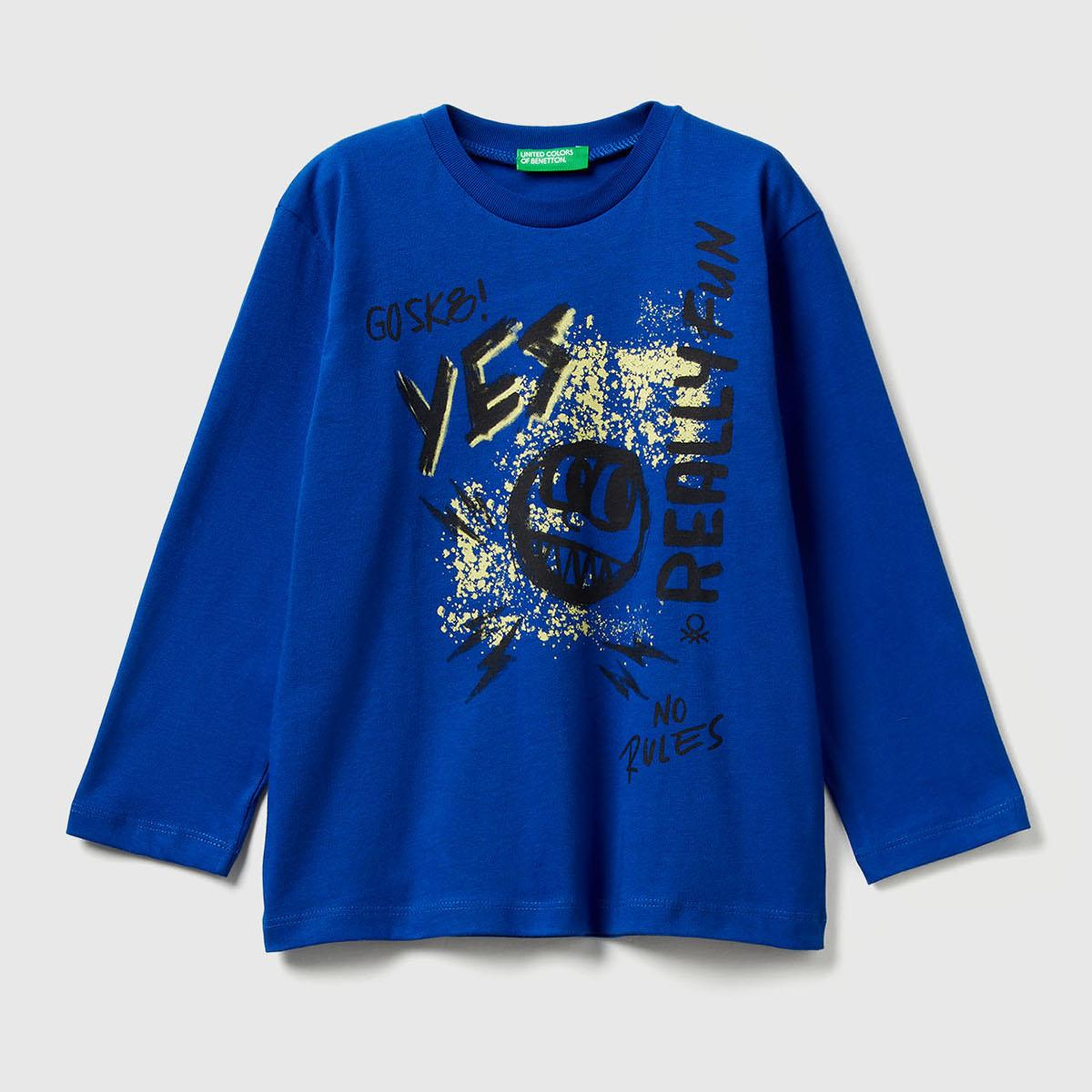 Erkek Çocuk Saks Mavisi Baskılı Relaxed Fit Uzun Kollu T-shirt