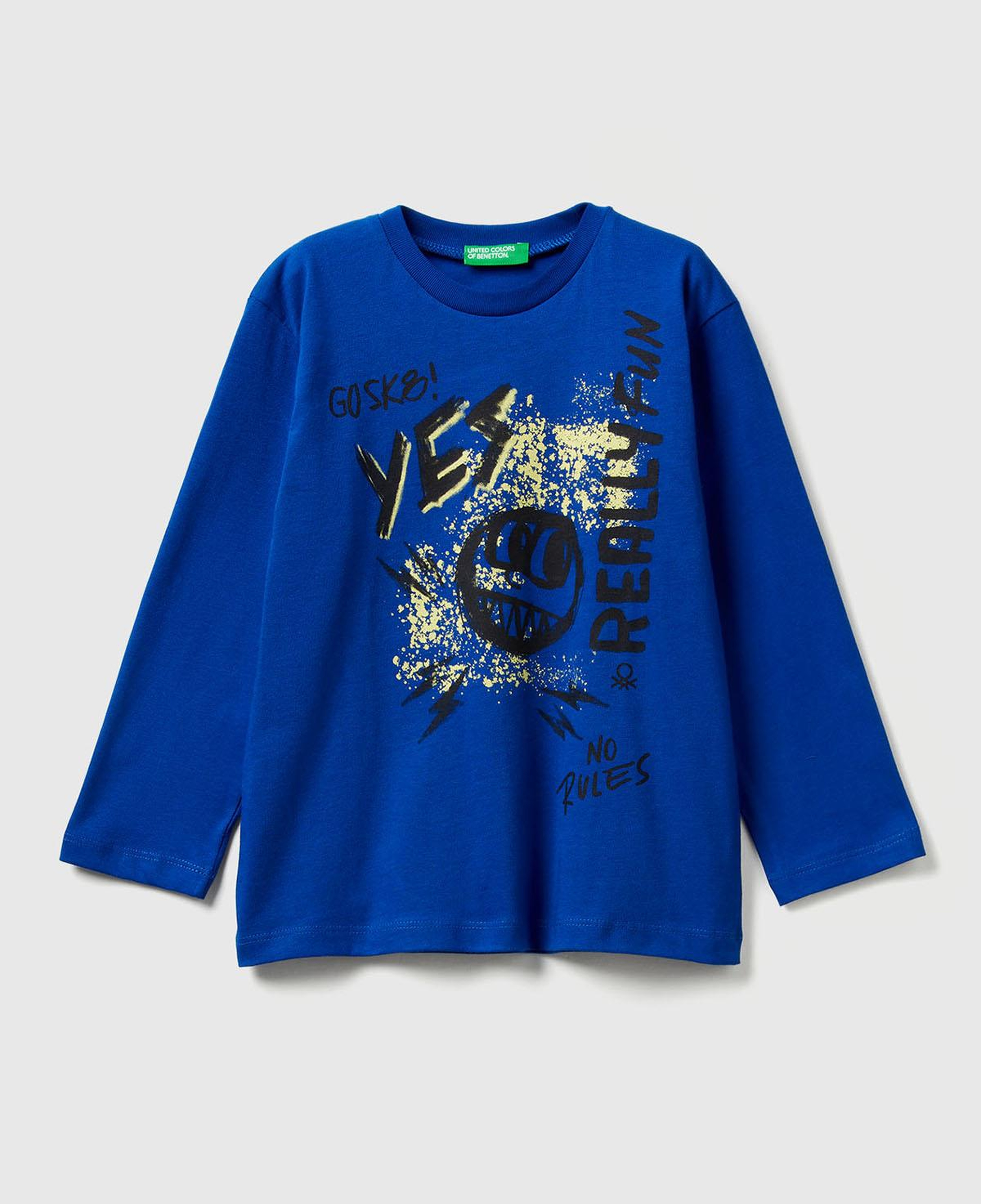 Erkek Çocuk Saks Mavisi Baskılı Relaxed Fit Uzun Kollu T-shirt