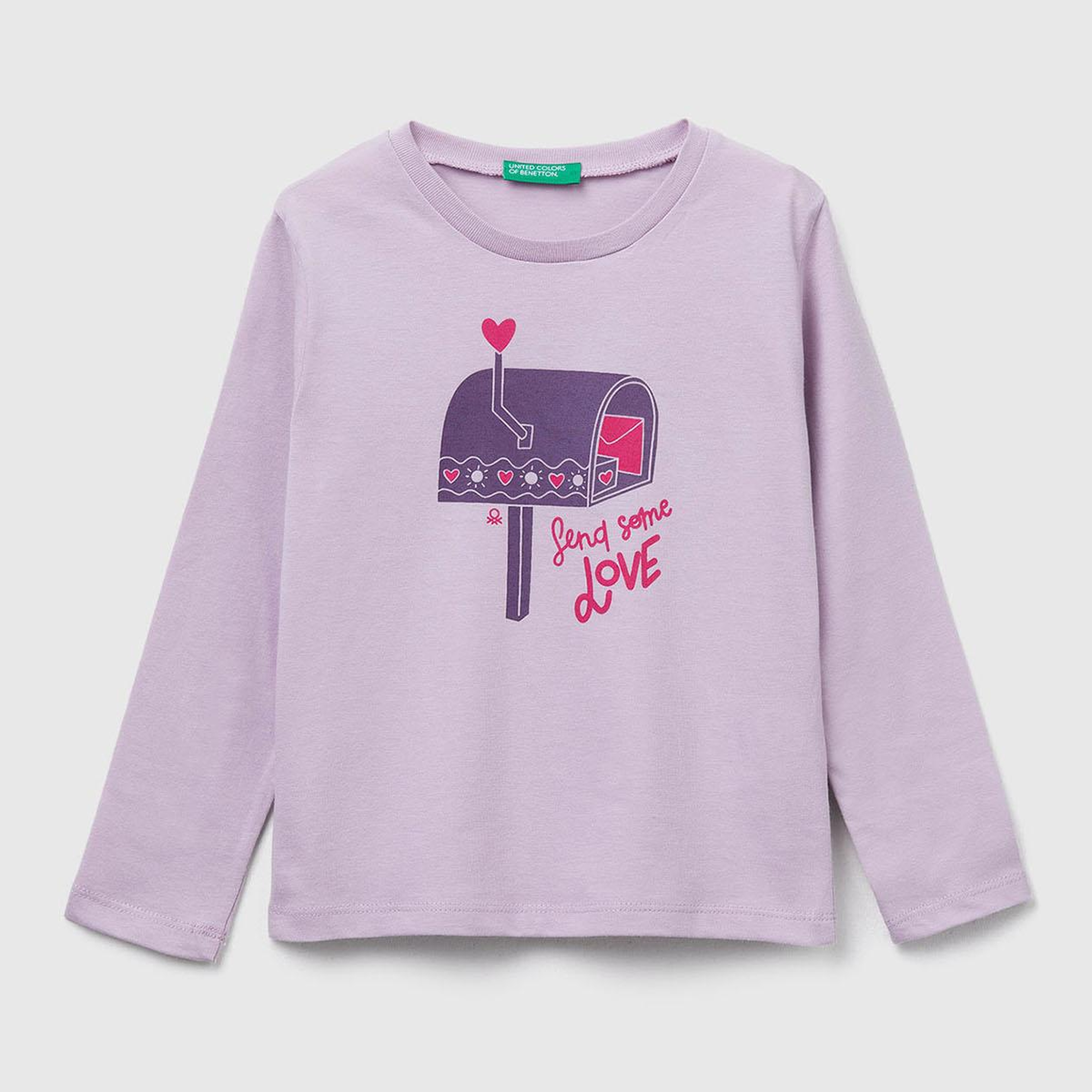 Kız Çocuk Lila Önü Baskılı Ribana Yakalı Regular Fit Sweatshirt