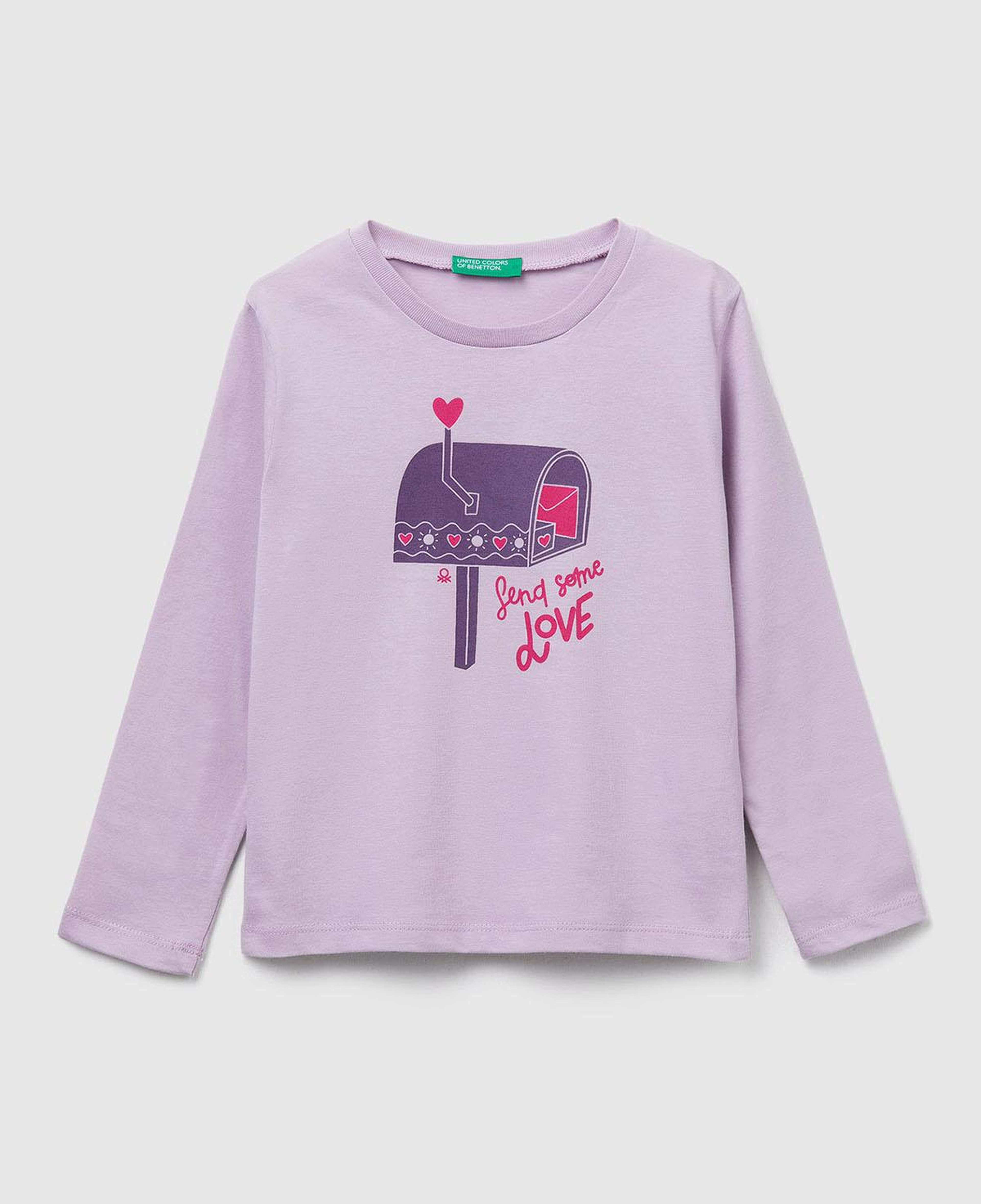 Kız Çocuk Lila Önü Baskılı Ribana Yakalı Regular Fit Sweatshirt