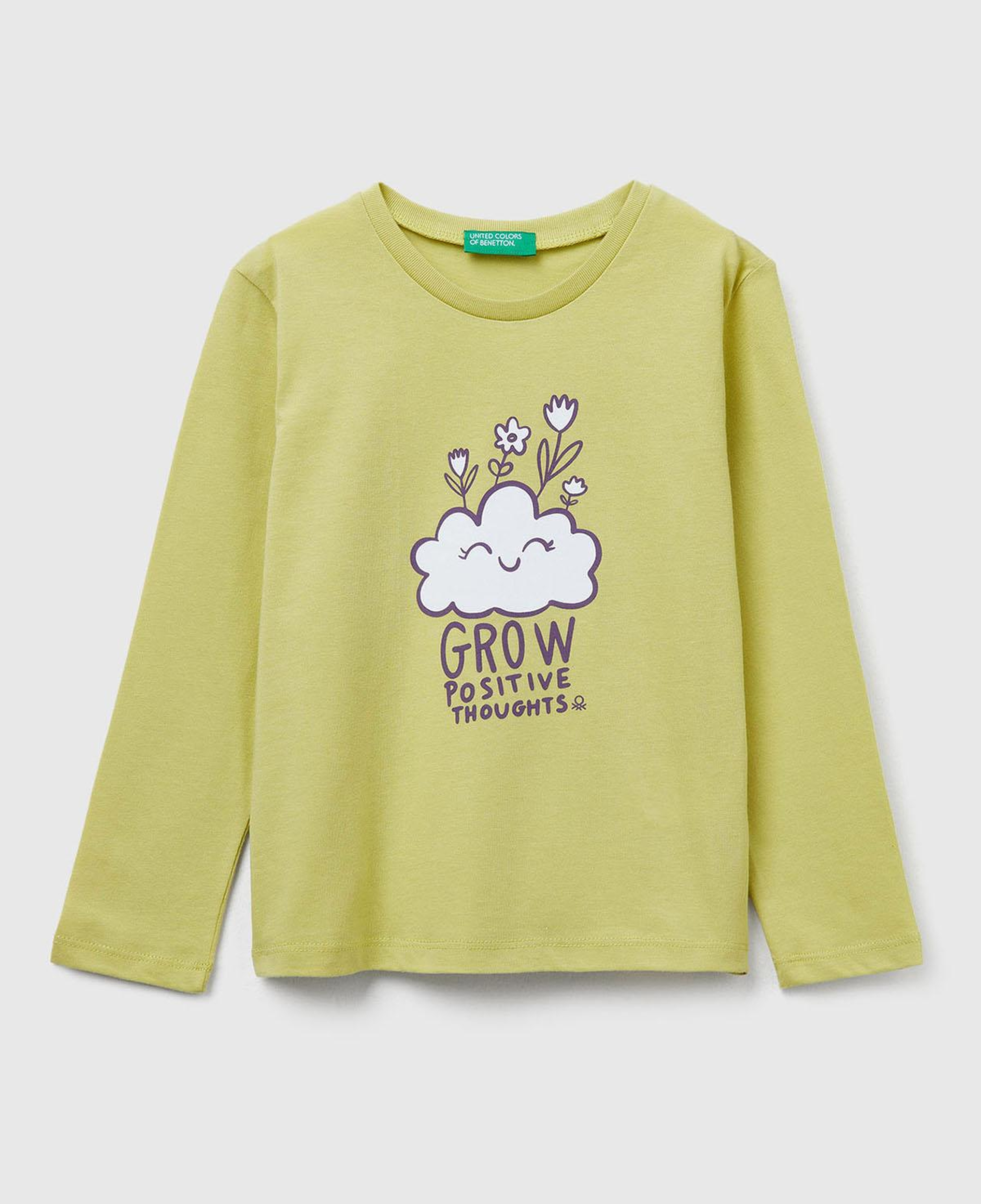 Kız Çocuk Hardal Önü Baskılı Ribana Yakalı Regular Fit Sweatshirt