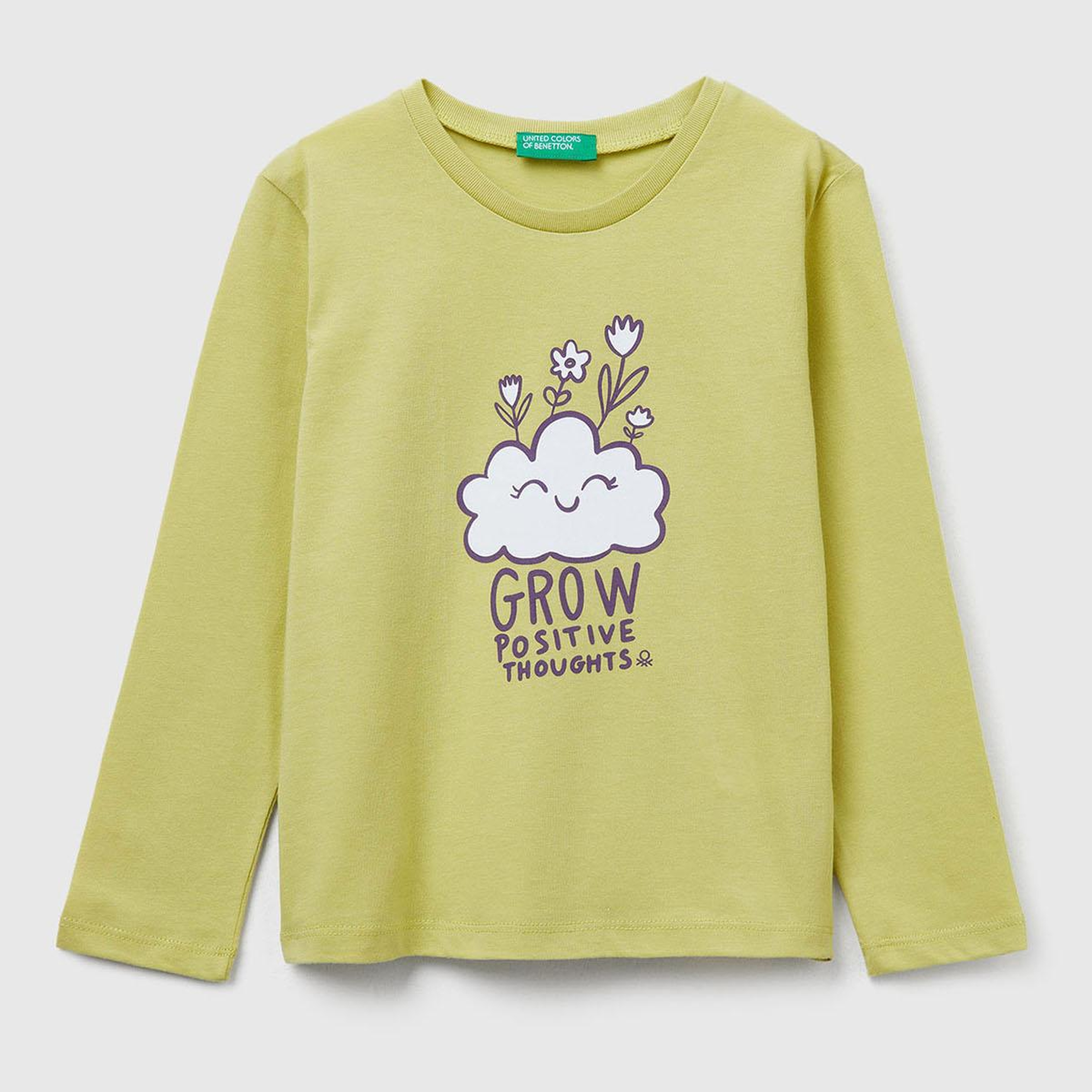 Kız Çocuk Hardal Önü Baskılı Ribana Yakalı Regular Fit Sweatshirt
