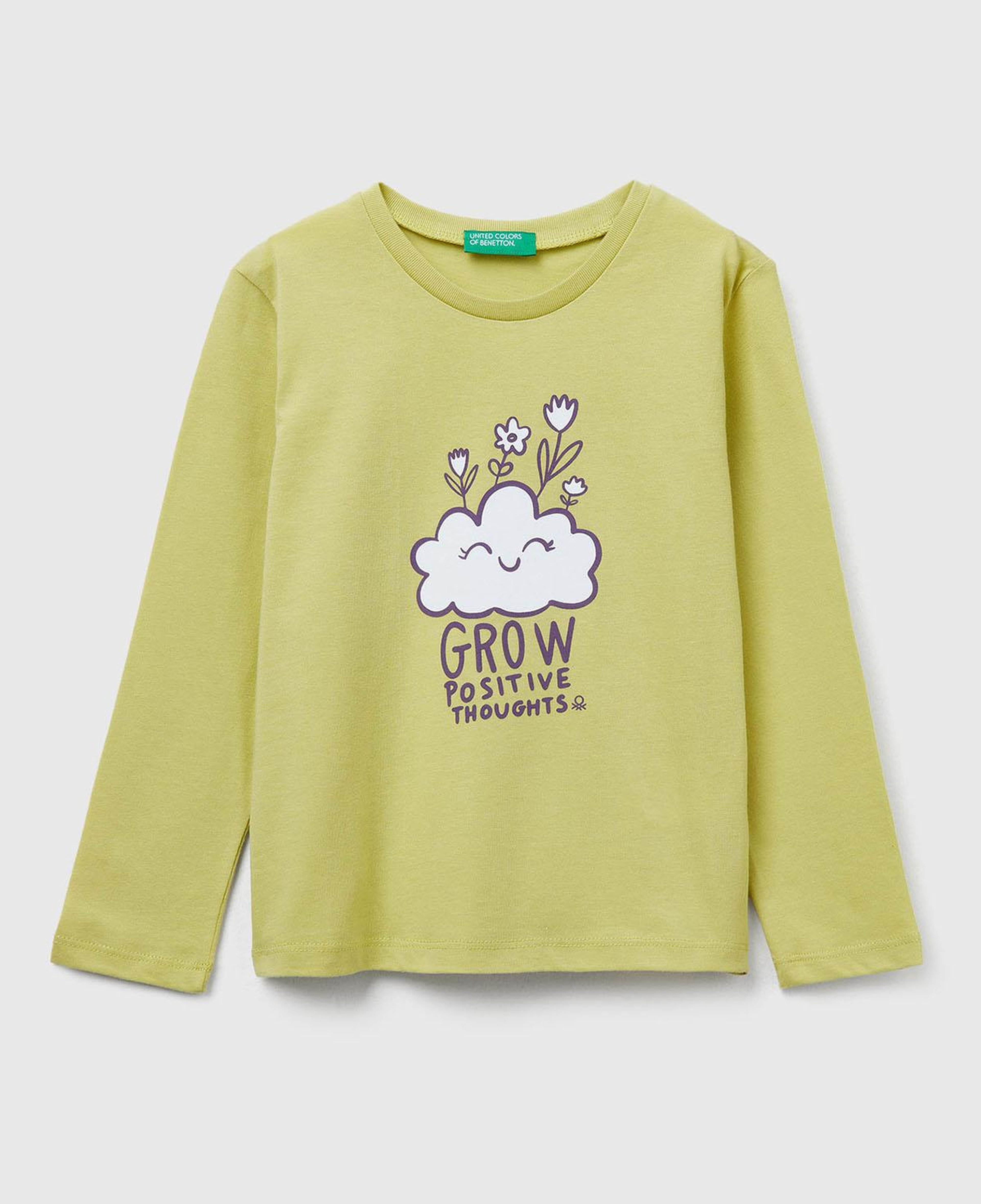 Kız Çocuk Hardal Önü Baskılı Ribana Yakalı Regular Fit Sweatshirt