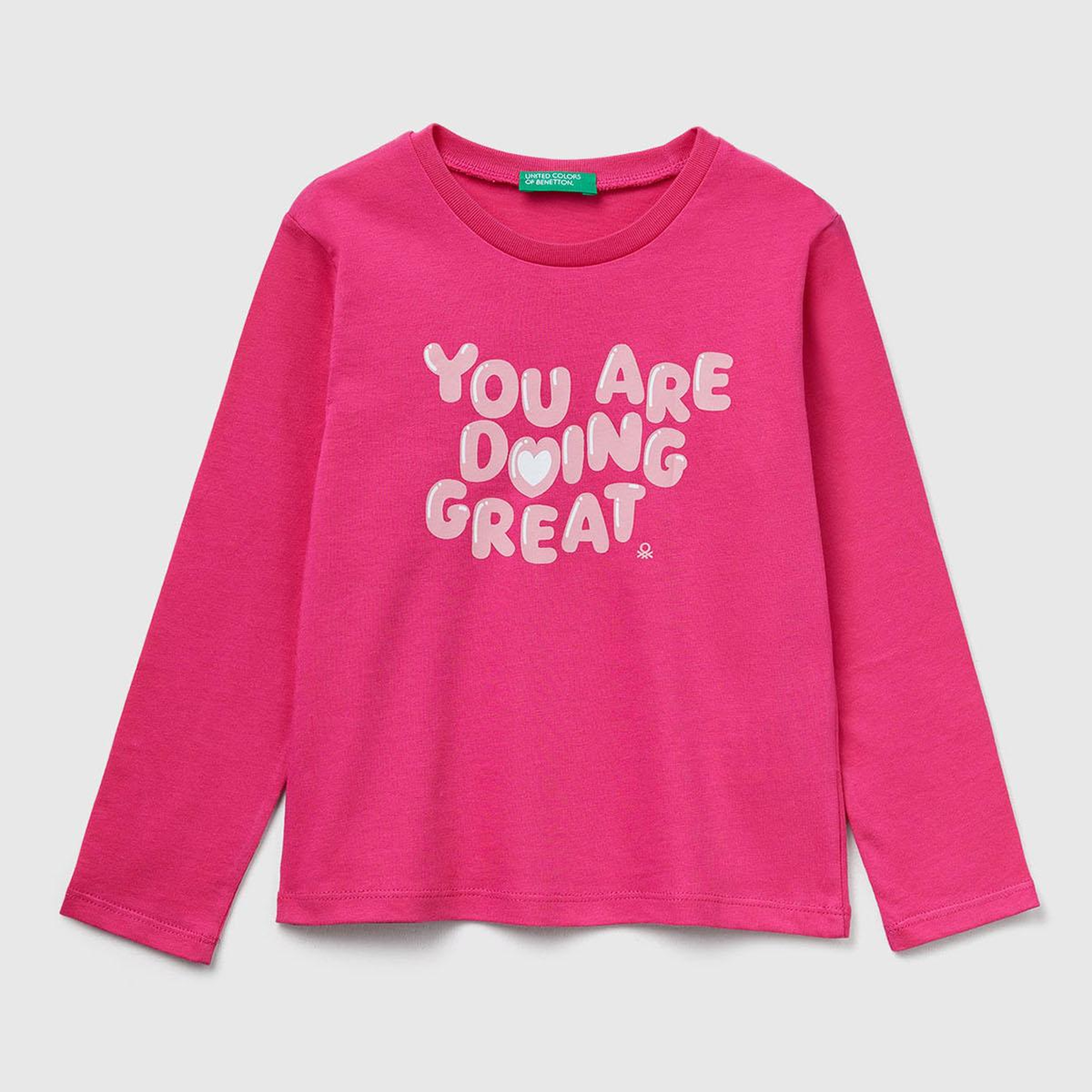 Kız Çocuk Pembe Önü Baskılı Ribana Yakalı Regular Fit Sweatshirt