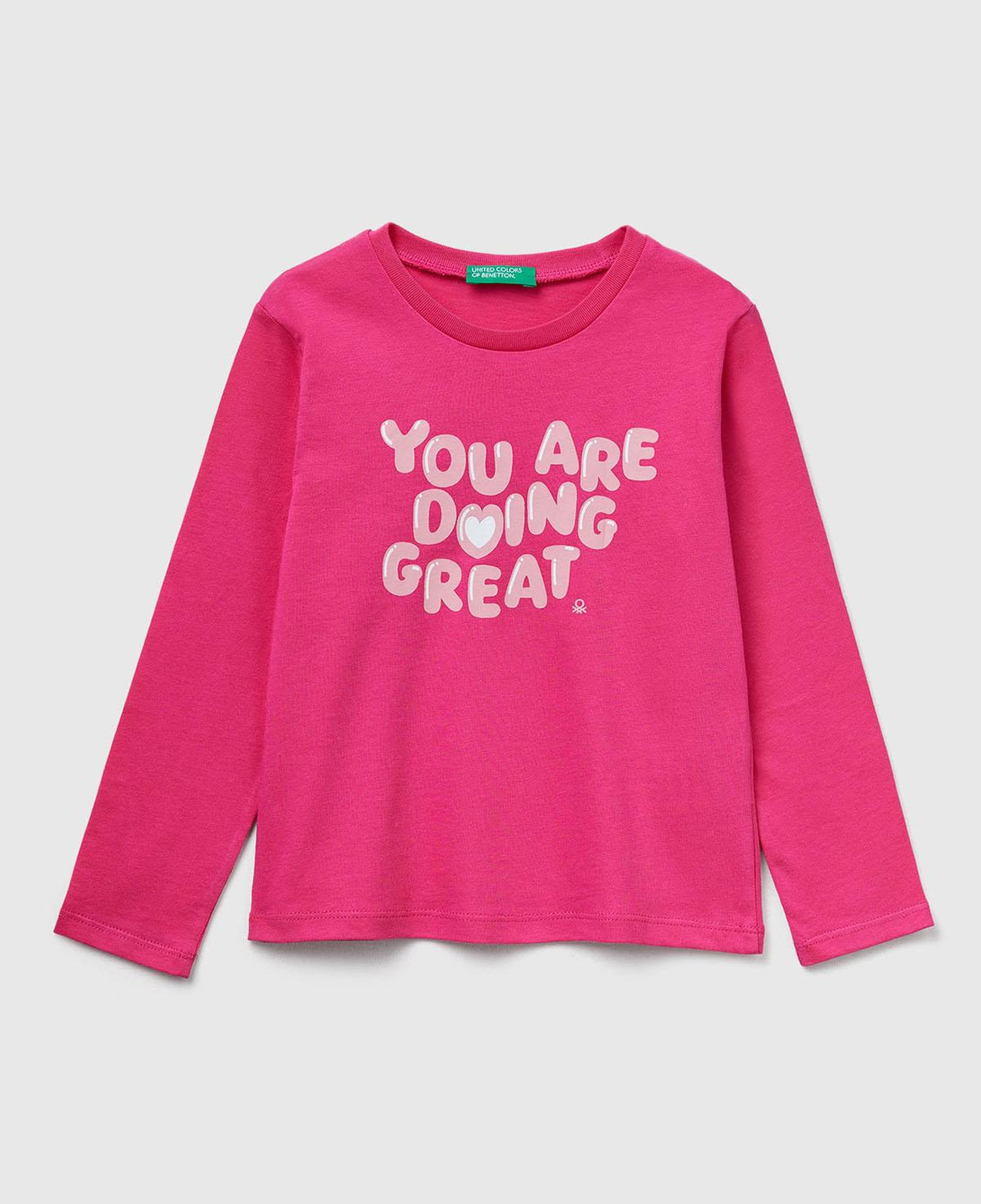 Kız Çocuk Pembe Önü Baskılı Ribana Yakalı Regular Fit Sweatshirt