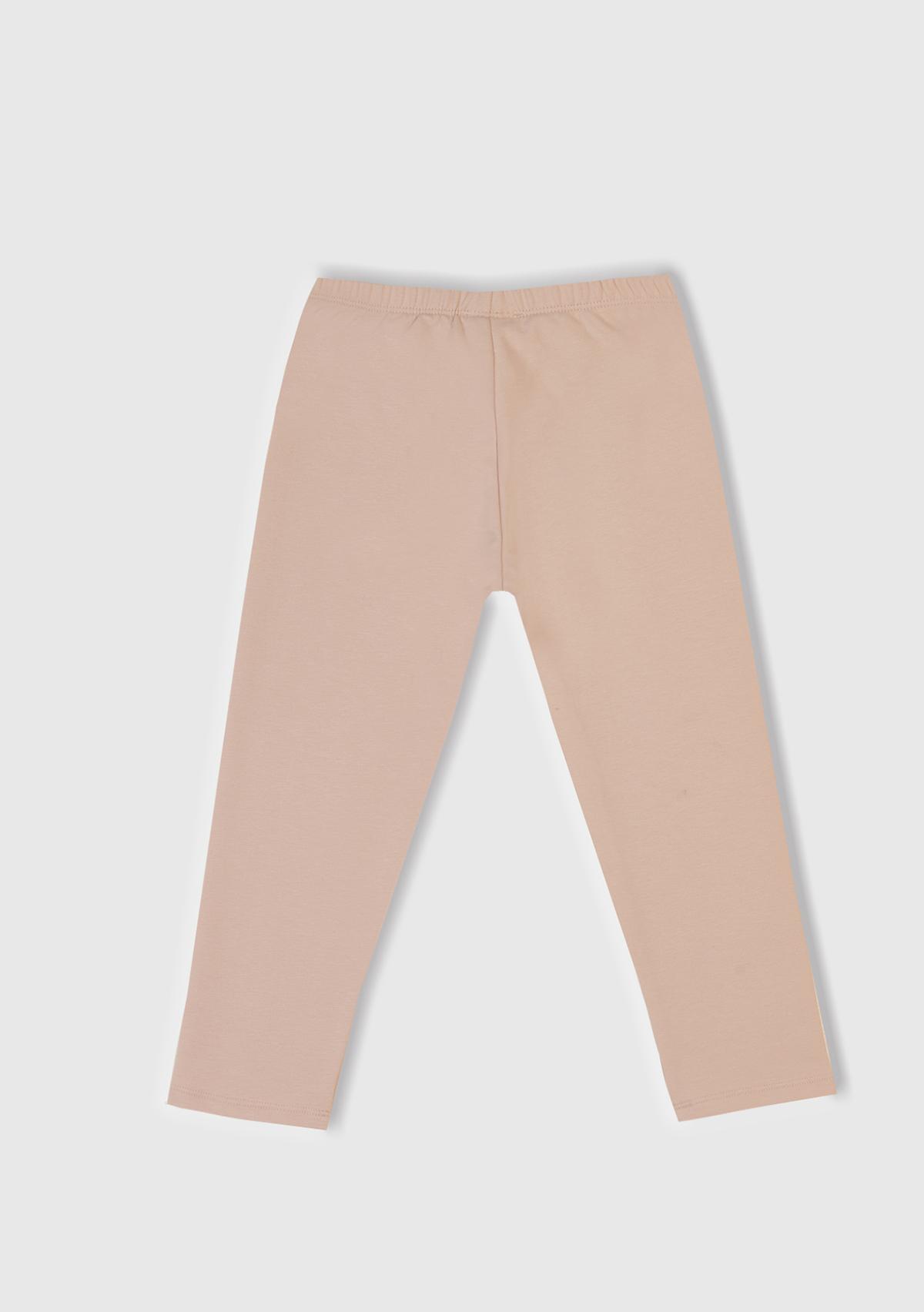 Kız Çocuk Toz Pembe Beli Logo İşlemeli Regular Fit Tayt