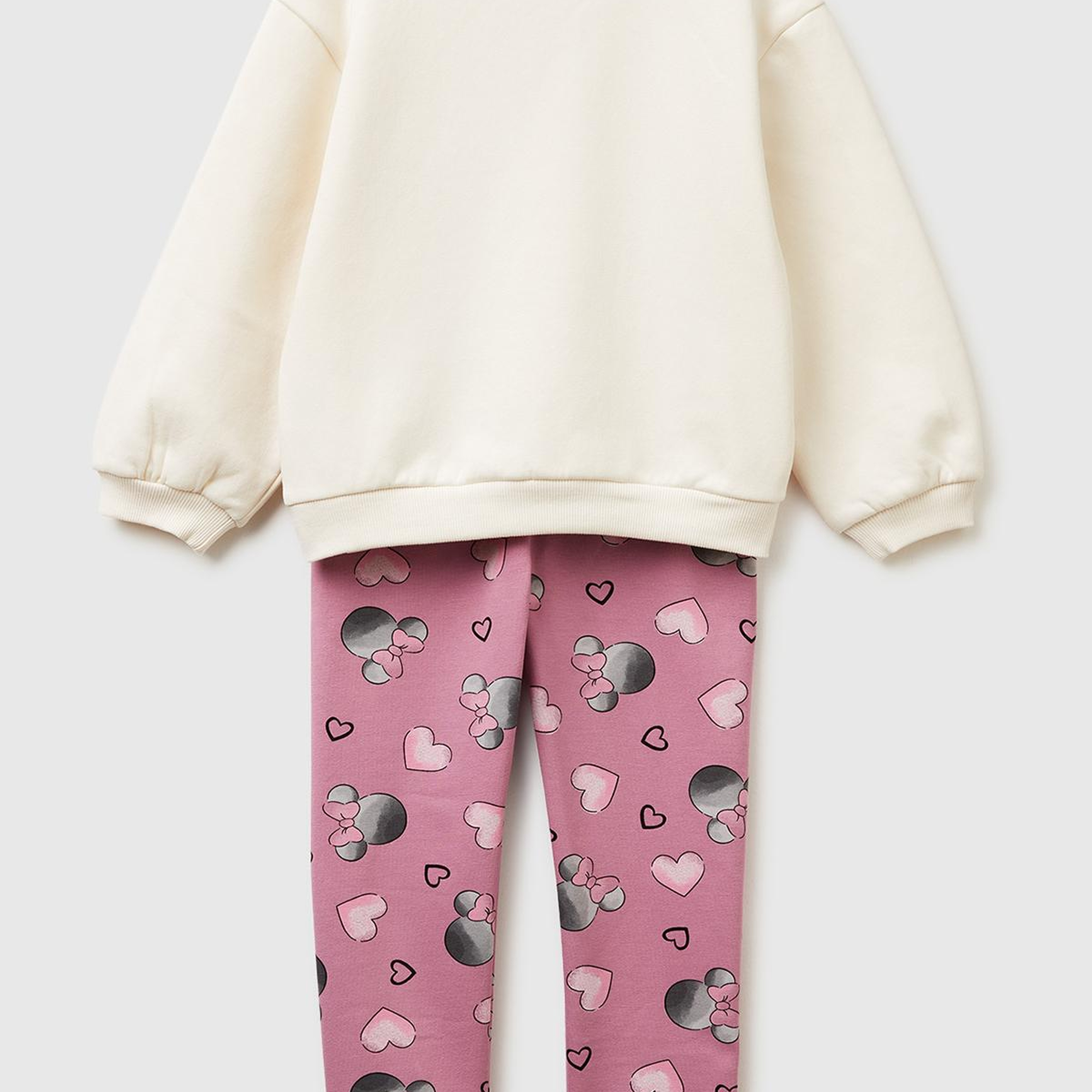 Kız Çocuk Ekru Mix Önü Baskılı Sweatshirt ve Tamamı Desenli Pantolon Takım