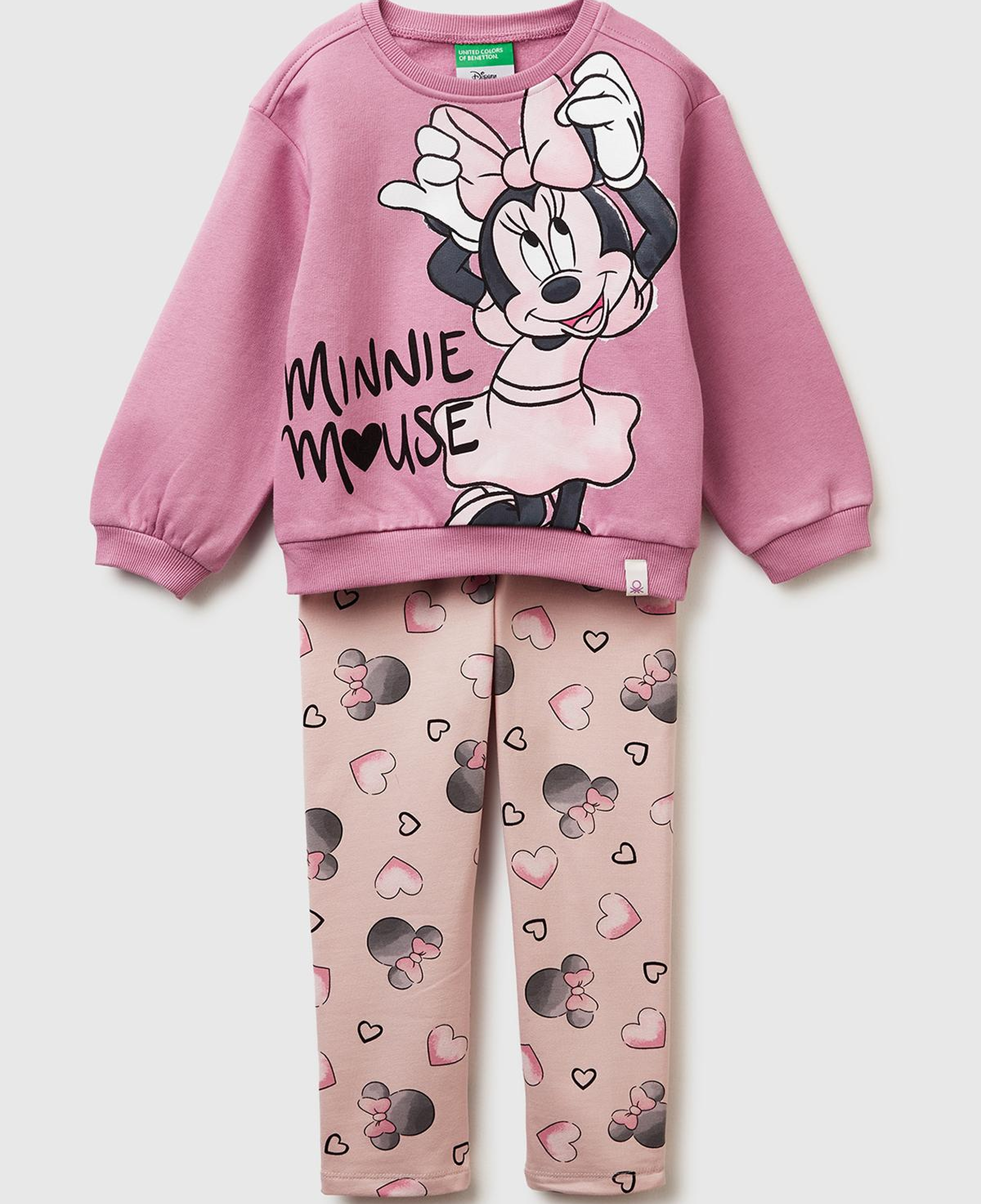 Kız Çocuk Pembe Mix Önü Baskılı Sweatshirt ve Tamamı Desenli Pantolon Takım
