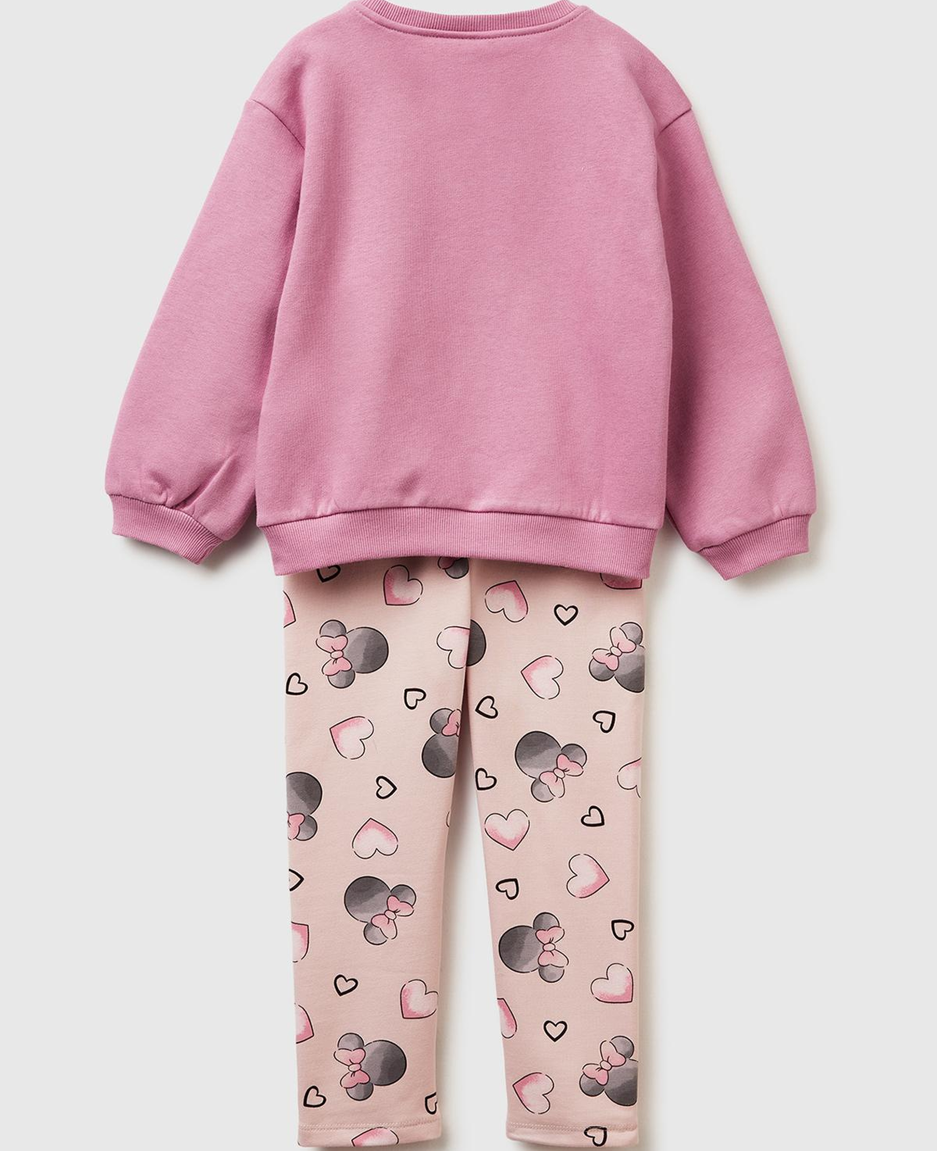 Kız Çocuk Pembe Mix Önü Baskılı Sweatshirt ve Tamamı Desenli Pantolon Takım